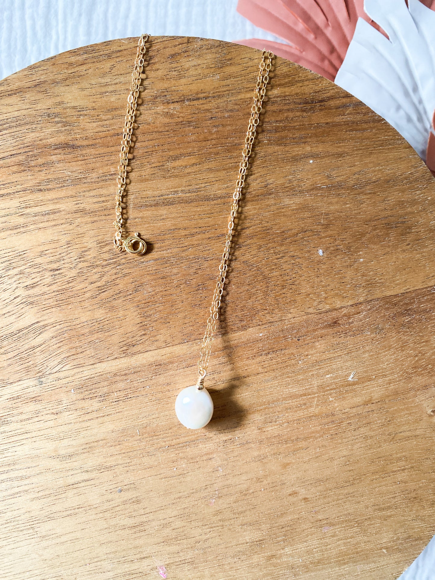 Chunky Coin Pearl Drop Necklace | Freshwater Pearls | Gold Fill Necklace | 18 inch Chain