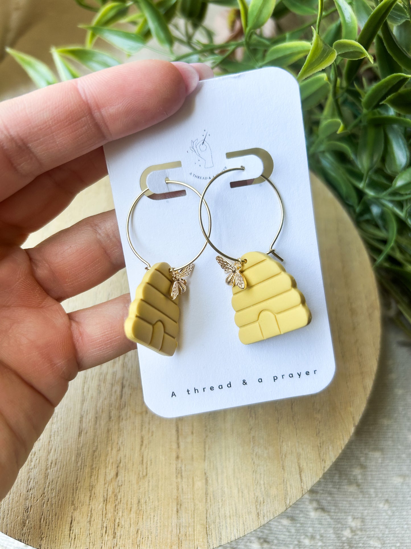 Bee Hive Dangle Earrings | Polymer Clay | Gold Accents | Summer Style | Lightweight | Save the Bees
