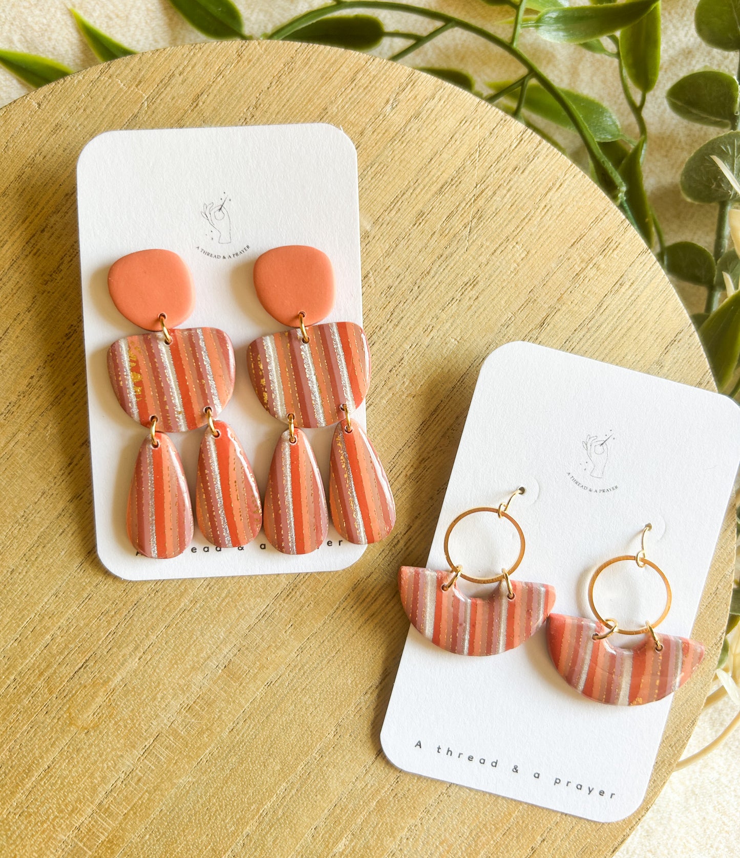 Retro Vibes Striped Coral Clay Earrings | Summer Fashion | Resin Earrings | Statement Earrings | Lightweight