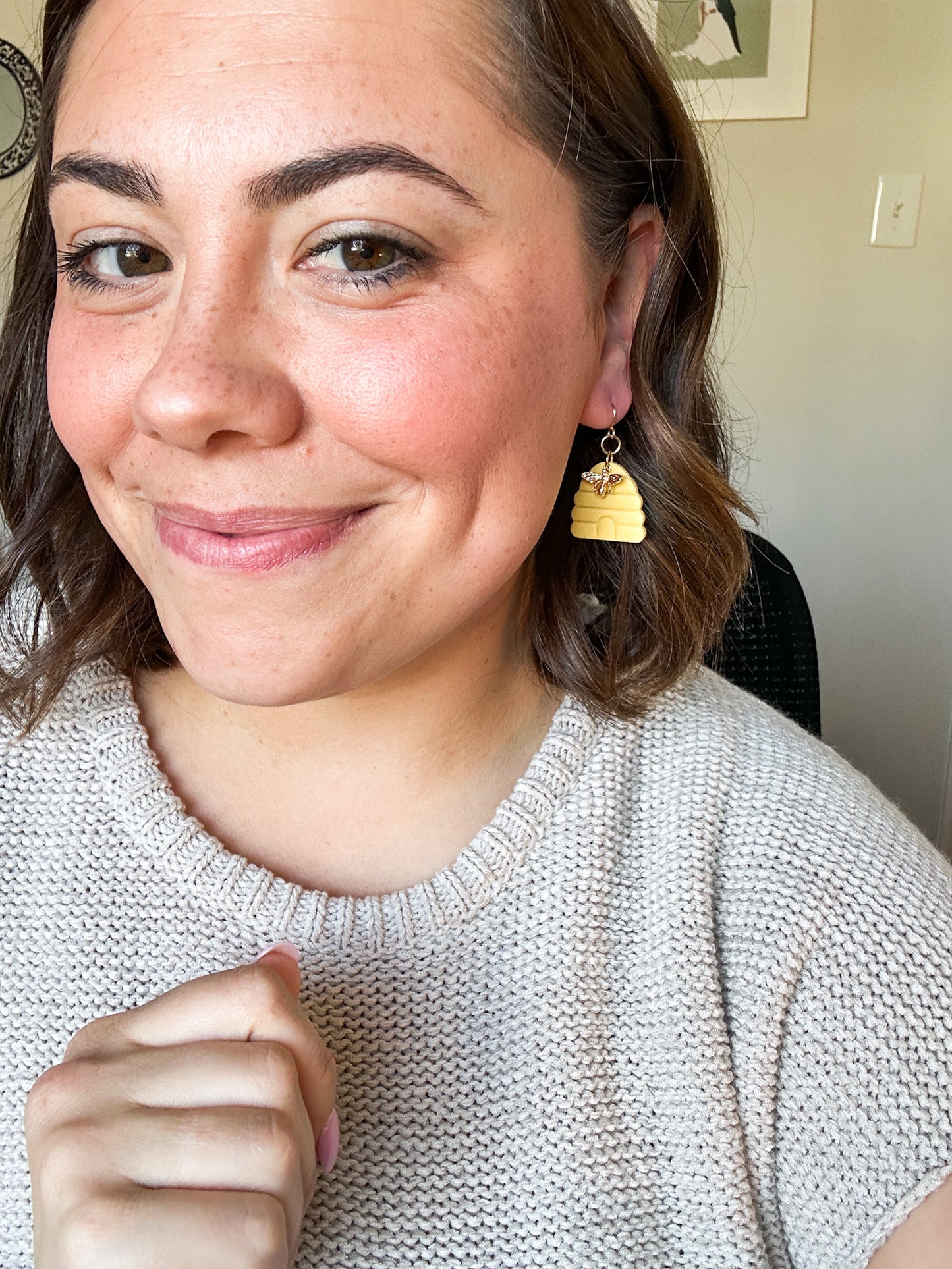 Bee Hive Dangle Earrings | Polymer Clay | Gold Accents | Summer Style | Lightweight | Save the Bees