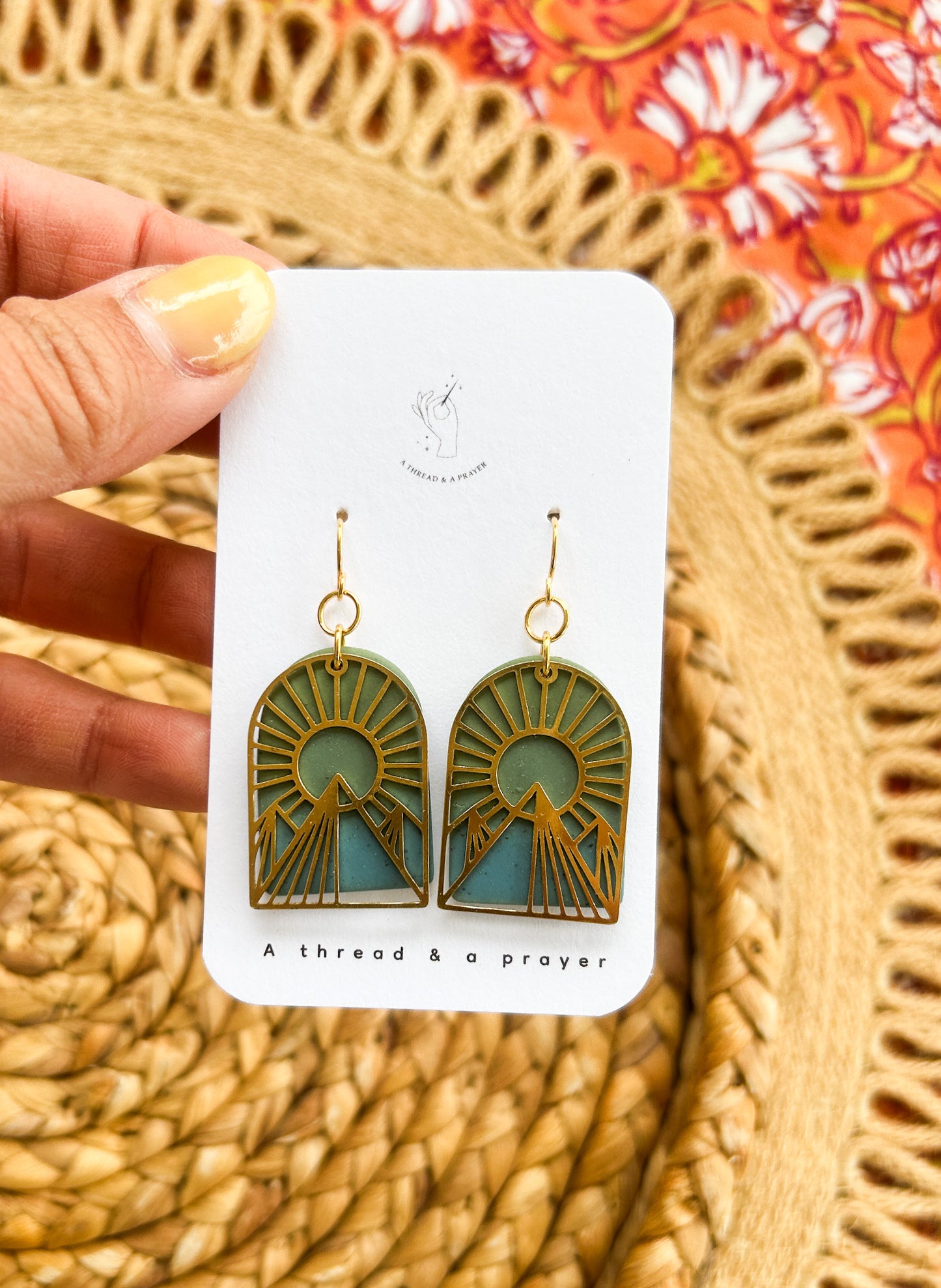Sunrise, Sunset Mountain Clay Earrings | Brass Overlay | Nature Scene | Hiking Earrings | Forest Vibes