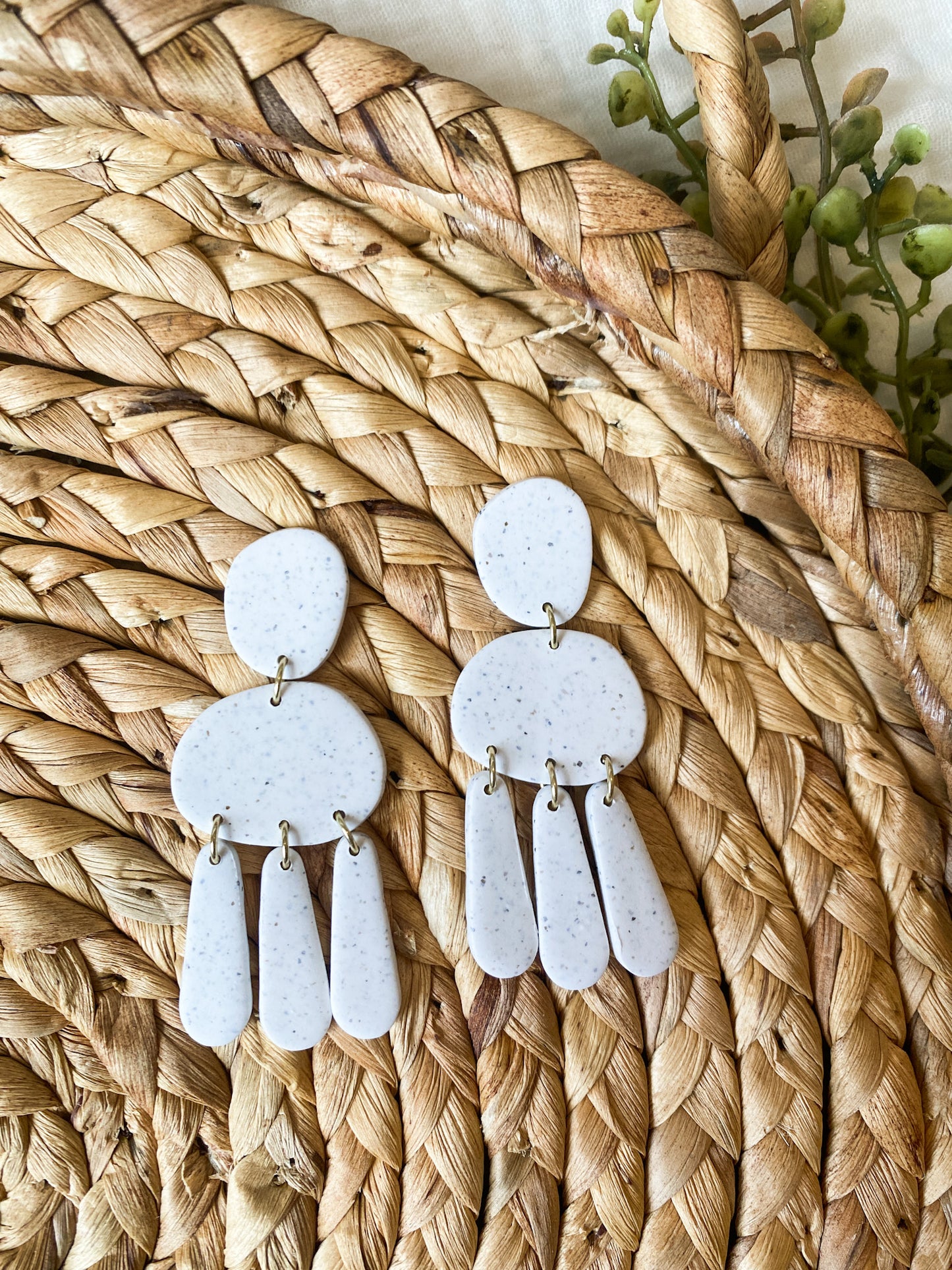 Speckled White Statement Summer Earrings