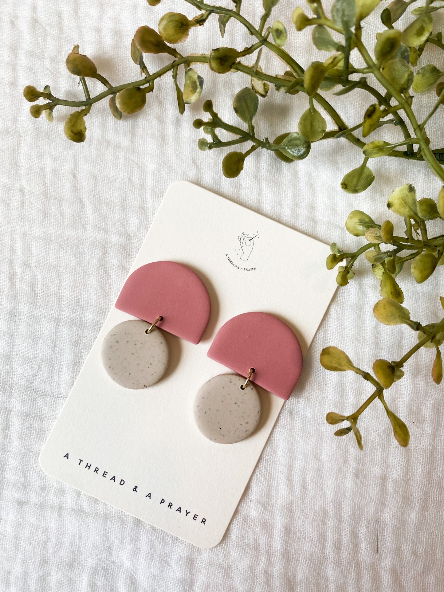 Dainty Pink and Speckled Cream Clay Earrings