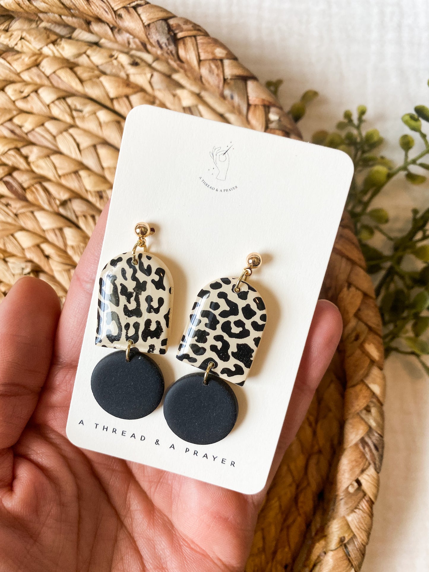Cute Cheetah Print and Black Trendy Clay Earrings
