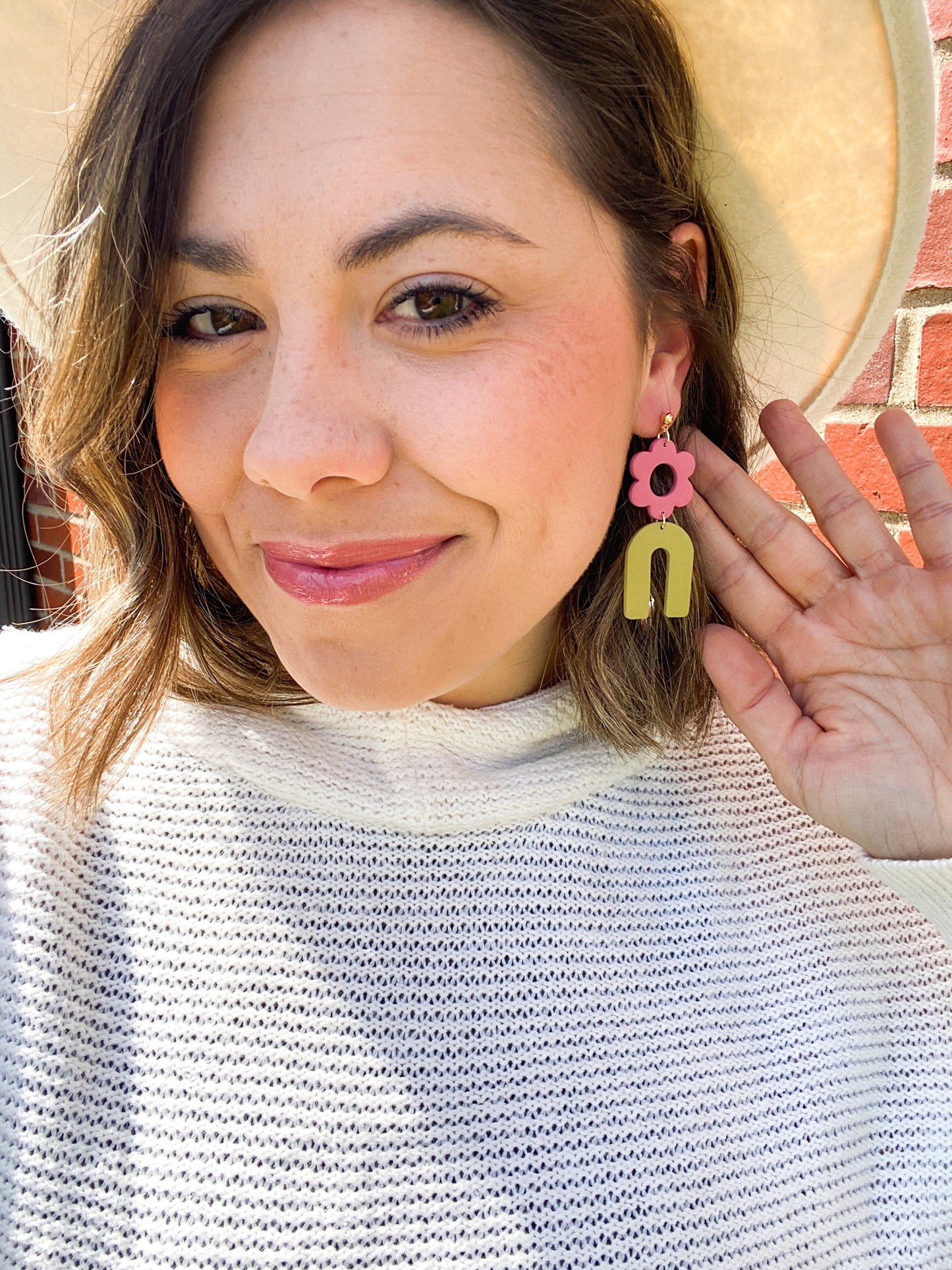 Retro Flowers Dangle Style Clay Earrings