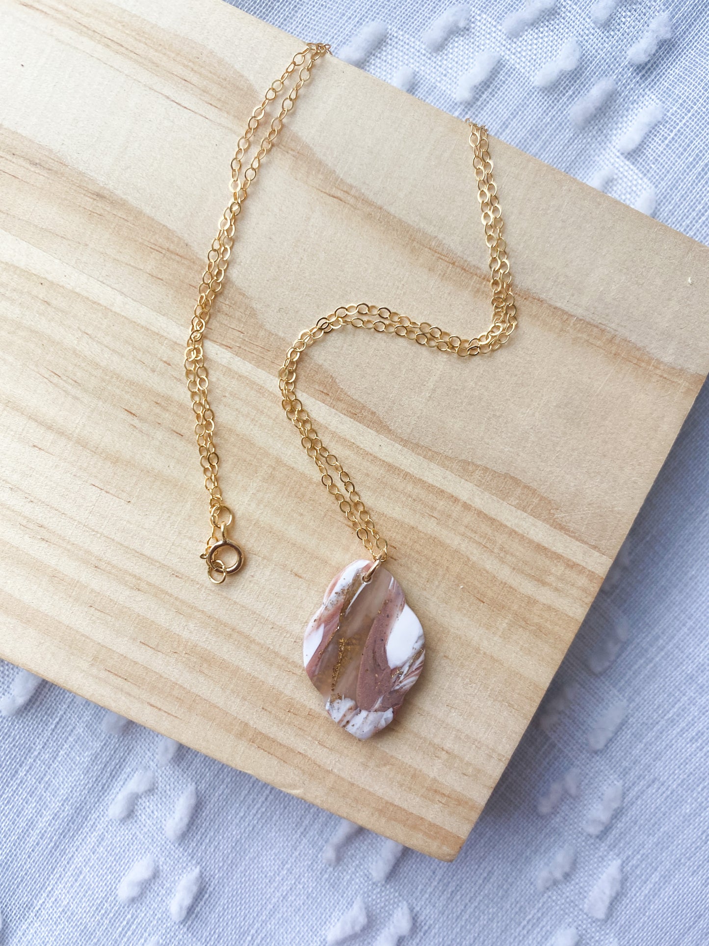 Romantic Pink and White Marbled Gold Fill Necklace | 17 Inch Chain