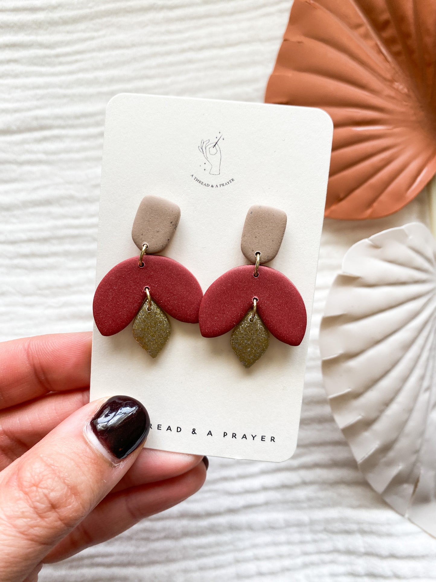 Adorable Red & Gold Glitter Clay Dangles | Dainty Earrings | Small Clay Earrings