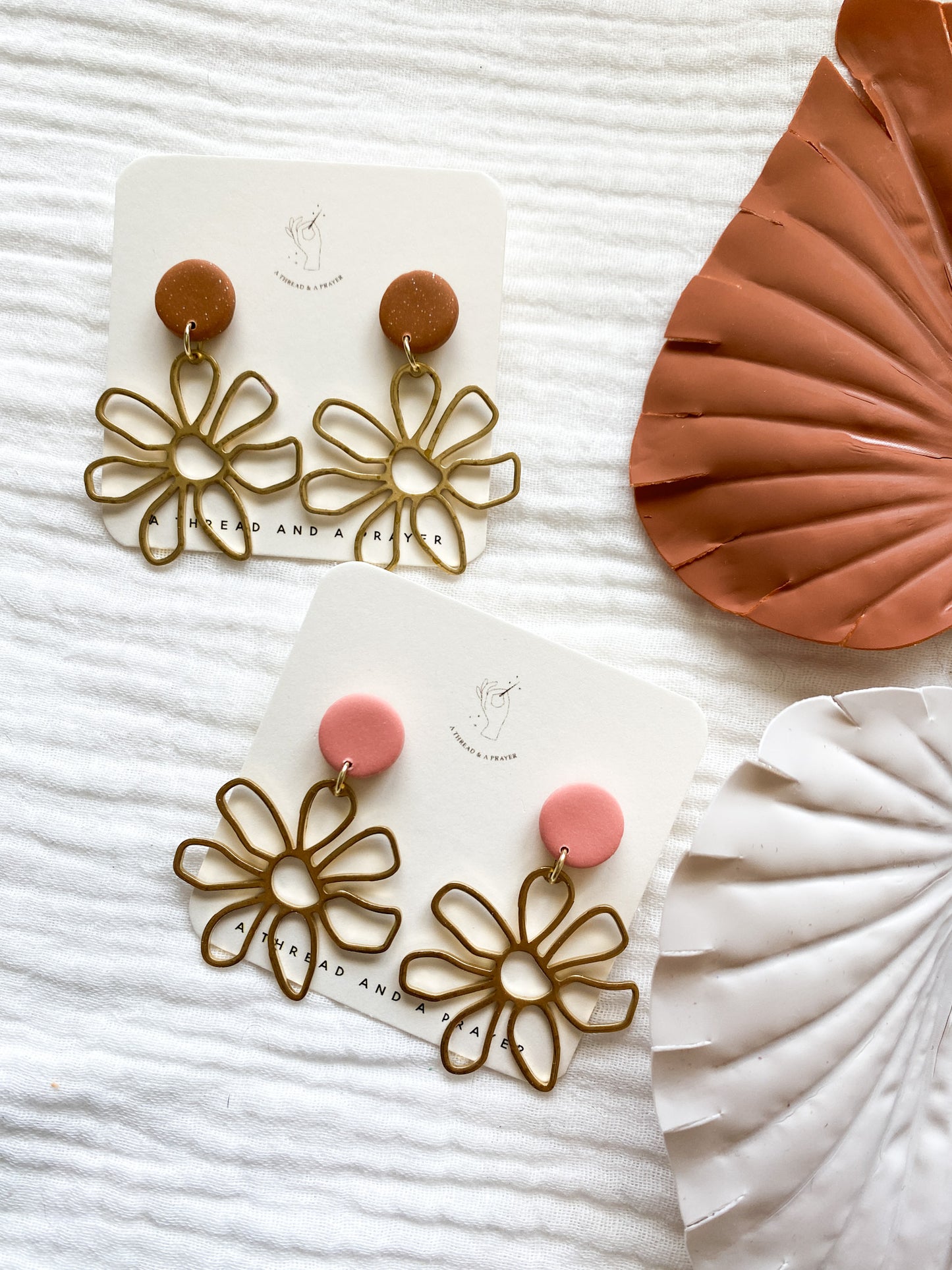 Brass Summer Florals Dangle Clay Earrings