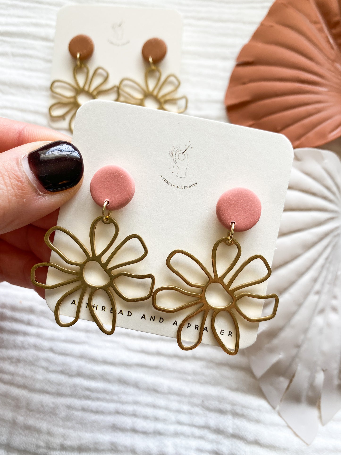 Brass Summer Florals Dangle Clay Earrings