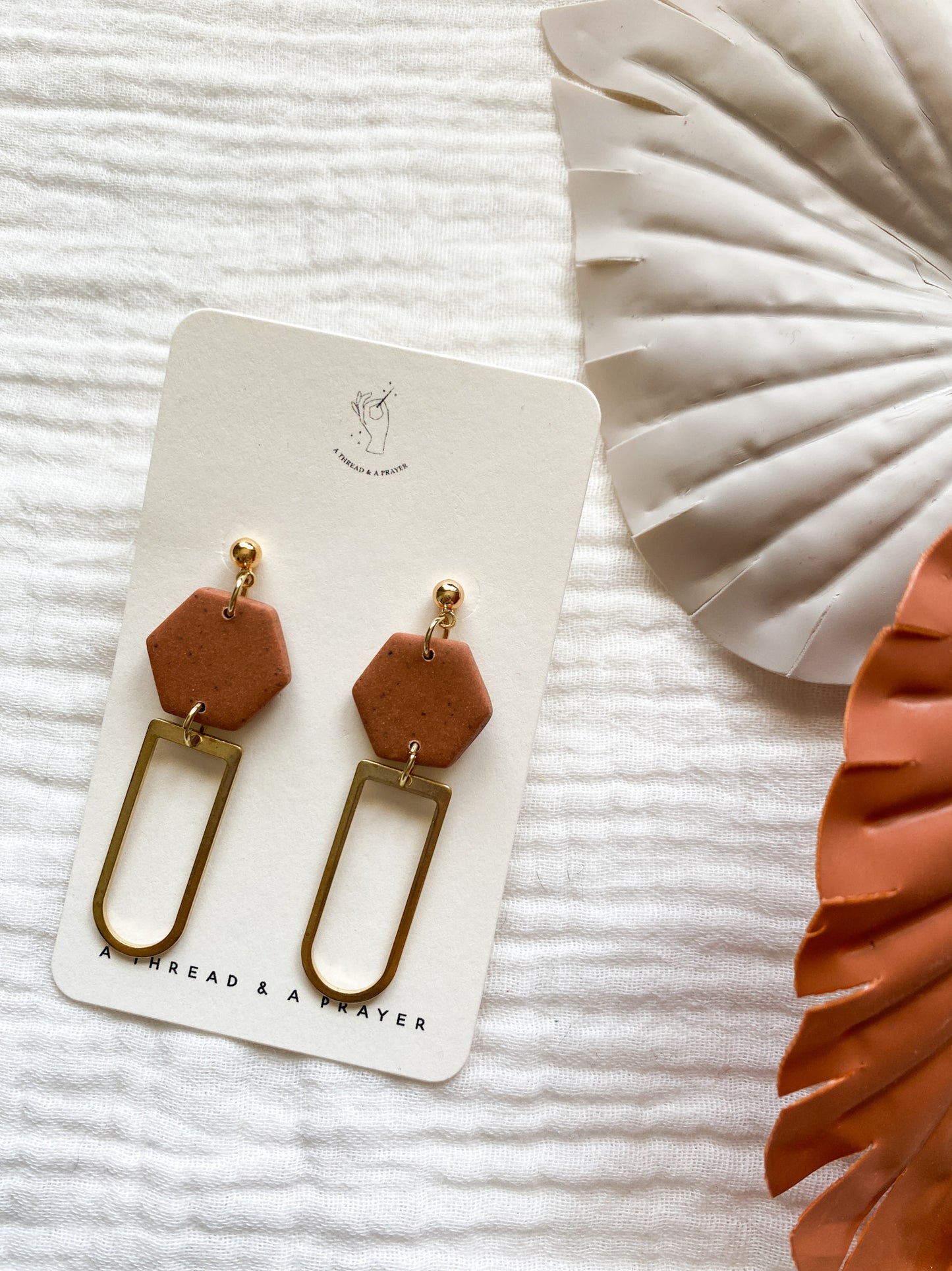 Boho Style Brass Accent Dangle Clay Earrings