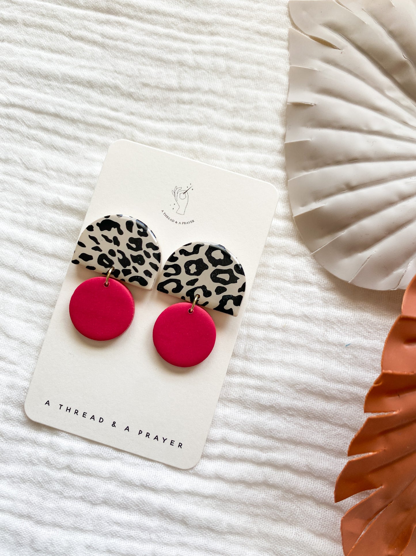 Cute Cheetah Print and Pink Clay Stud Earrings