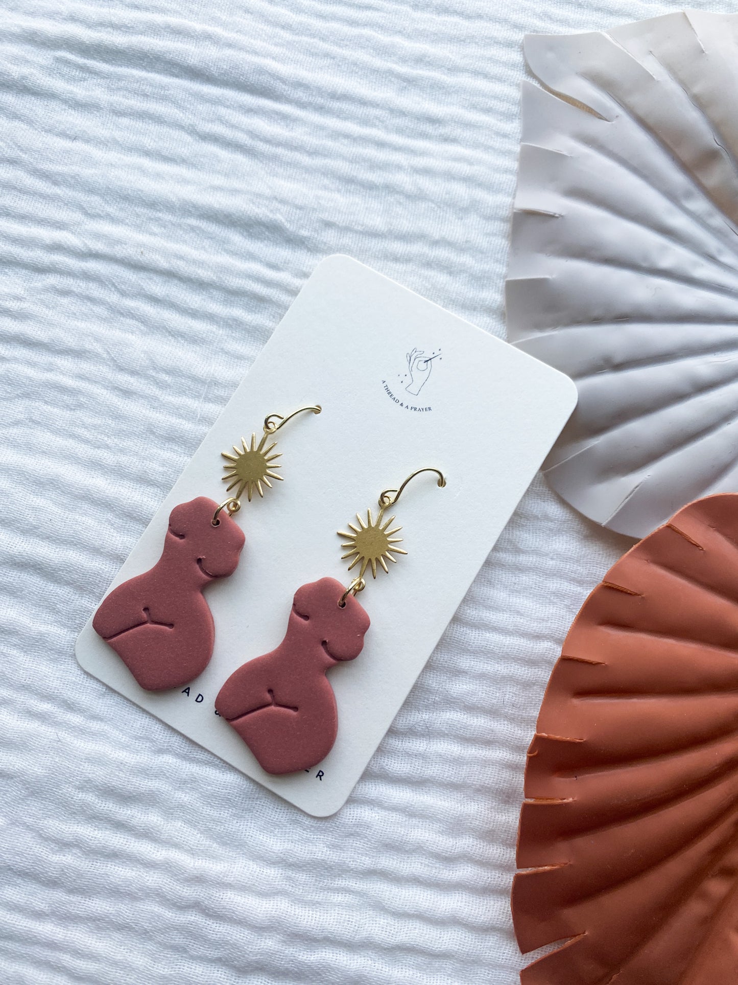 Feminine Pink Clay Earrings | Female Body | Sun Brass Accent | Feminist Earrings | Lightweight | Feminine | Romantic Earrings | Gals