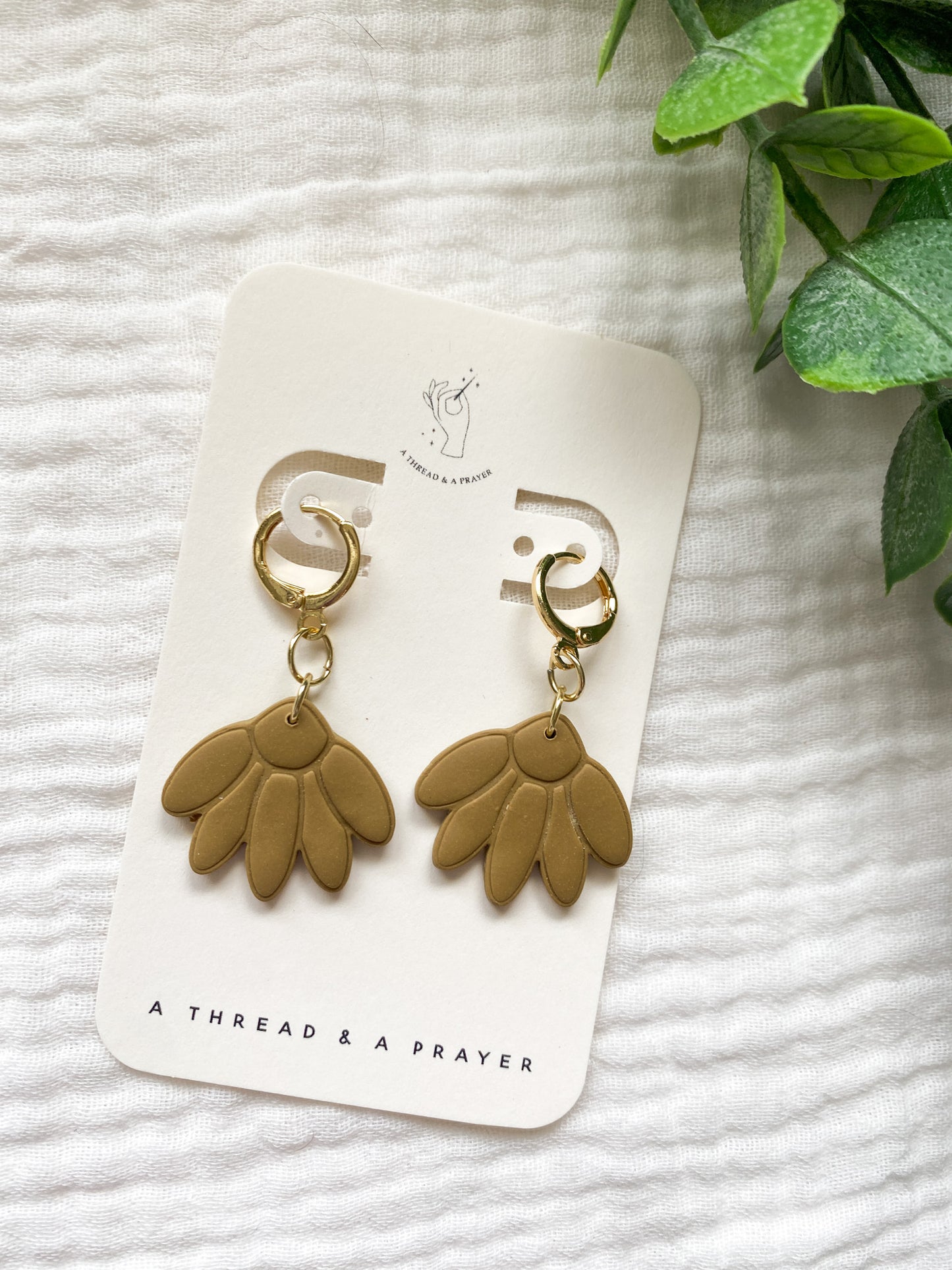 Cute Stamped Flower Earrings | Dainty Mustard Colored Earrings | Lightweight