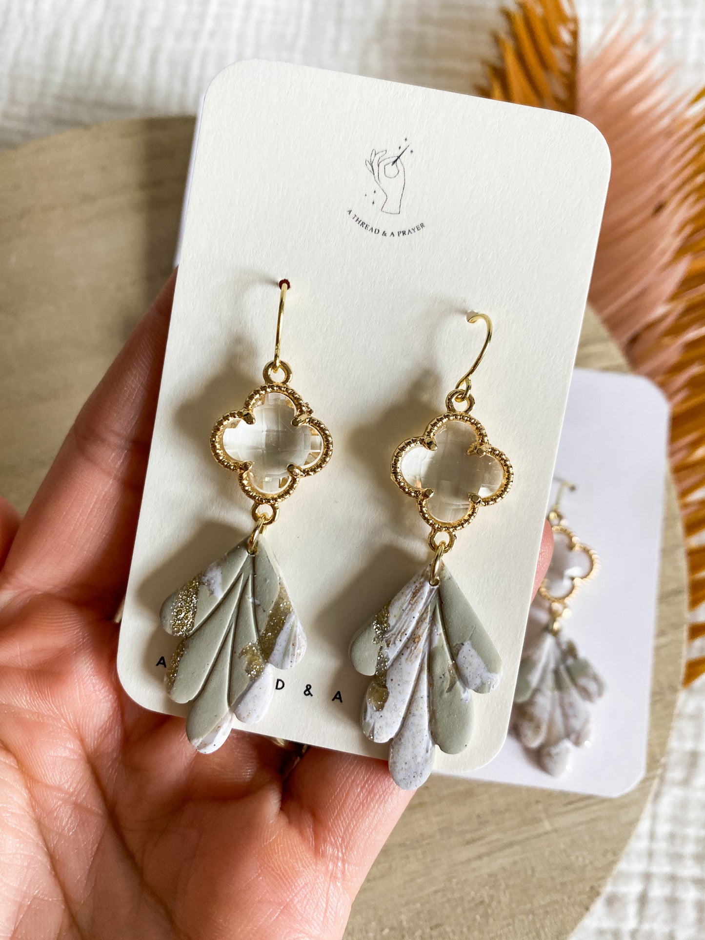 Romantic Style Marble Earrings | Sage Green | Gold Accents | Bride to Be | Lightweight