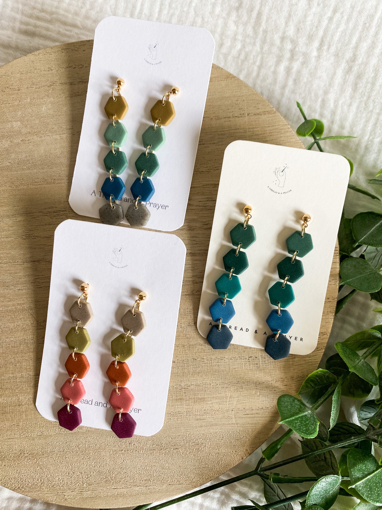 Hexagon Stacked Polymer Clay Earrings | Lightweight Earrings | Summer Color Earrings | Dangle Earrings