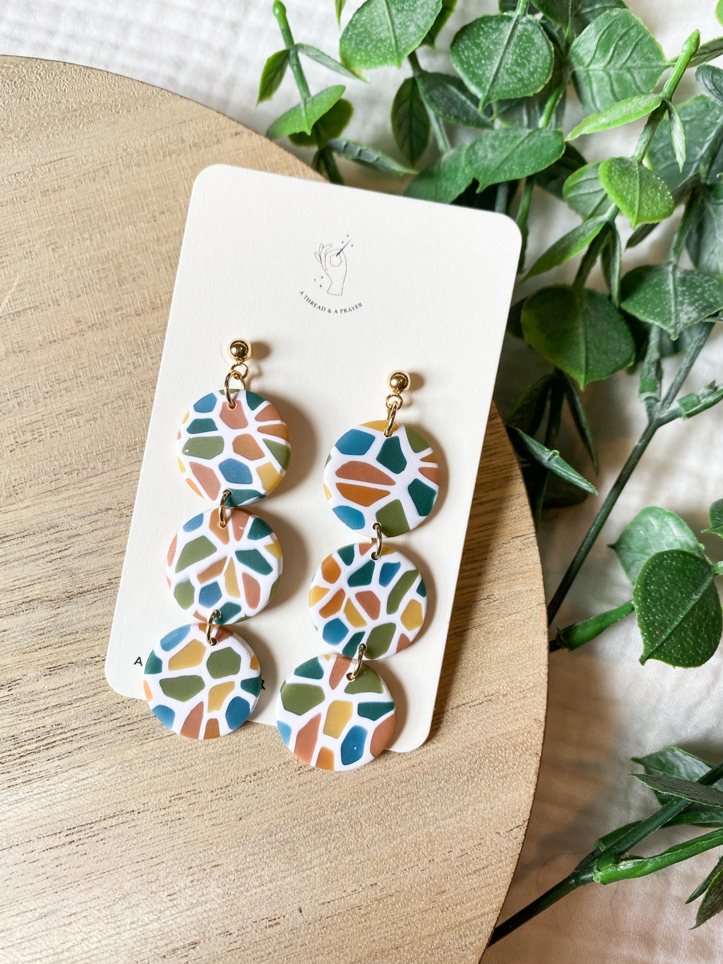 Stacked Circle Stained Glass Earrings | Polymer Clay and Metal Accent | Lightweight Earrings