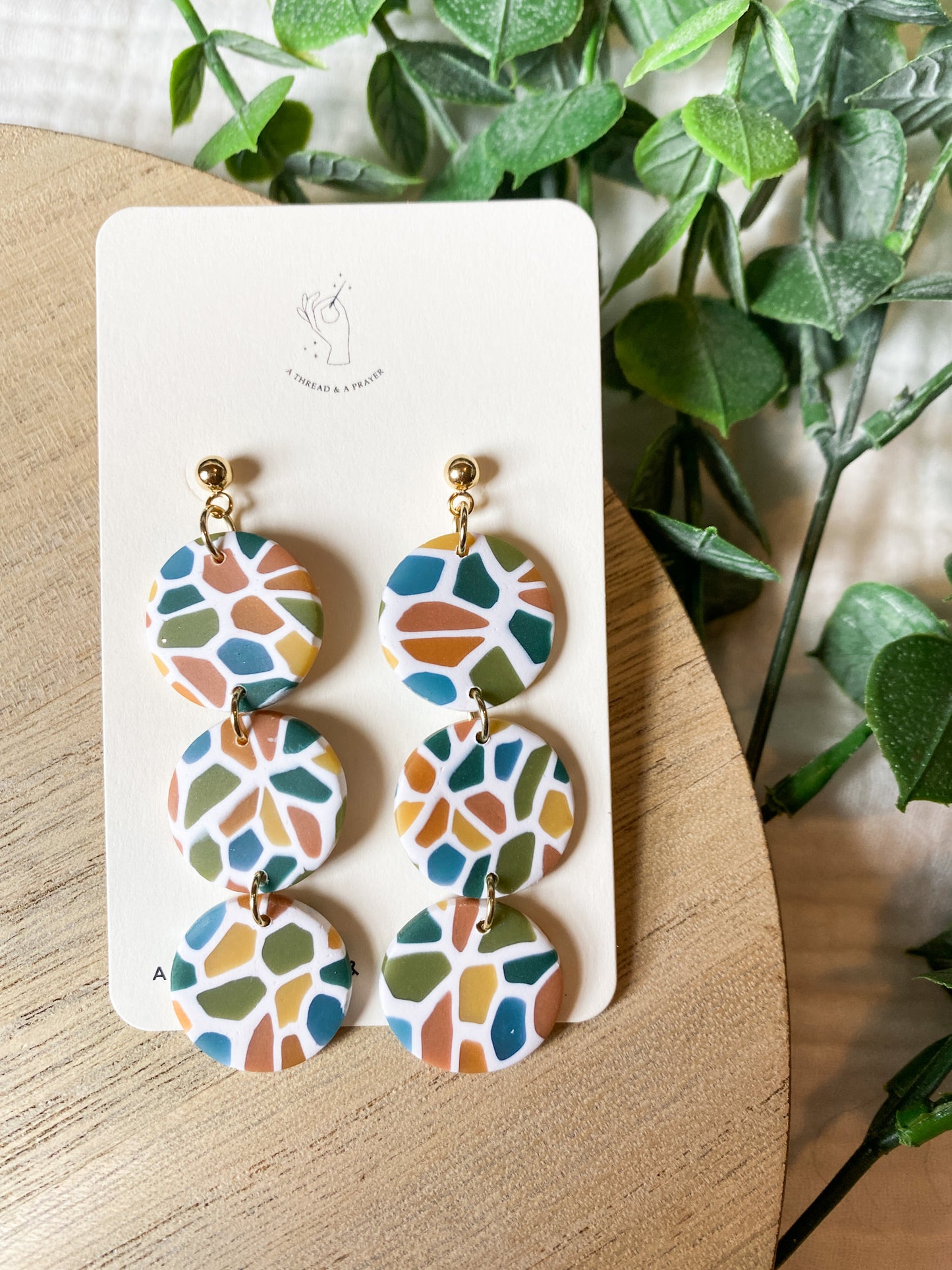 Stacked Circle Stained Glass Earrings | Polymer Clay and Metal Accent | Lightweight Earrings