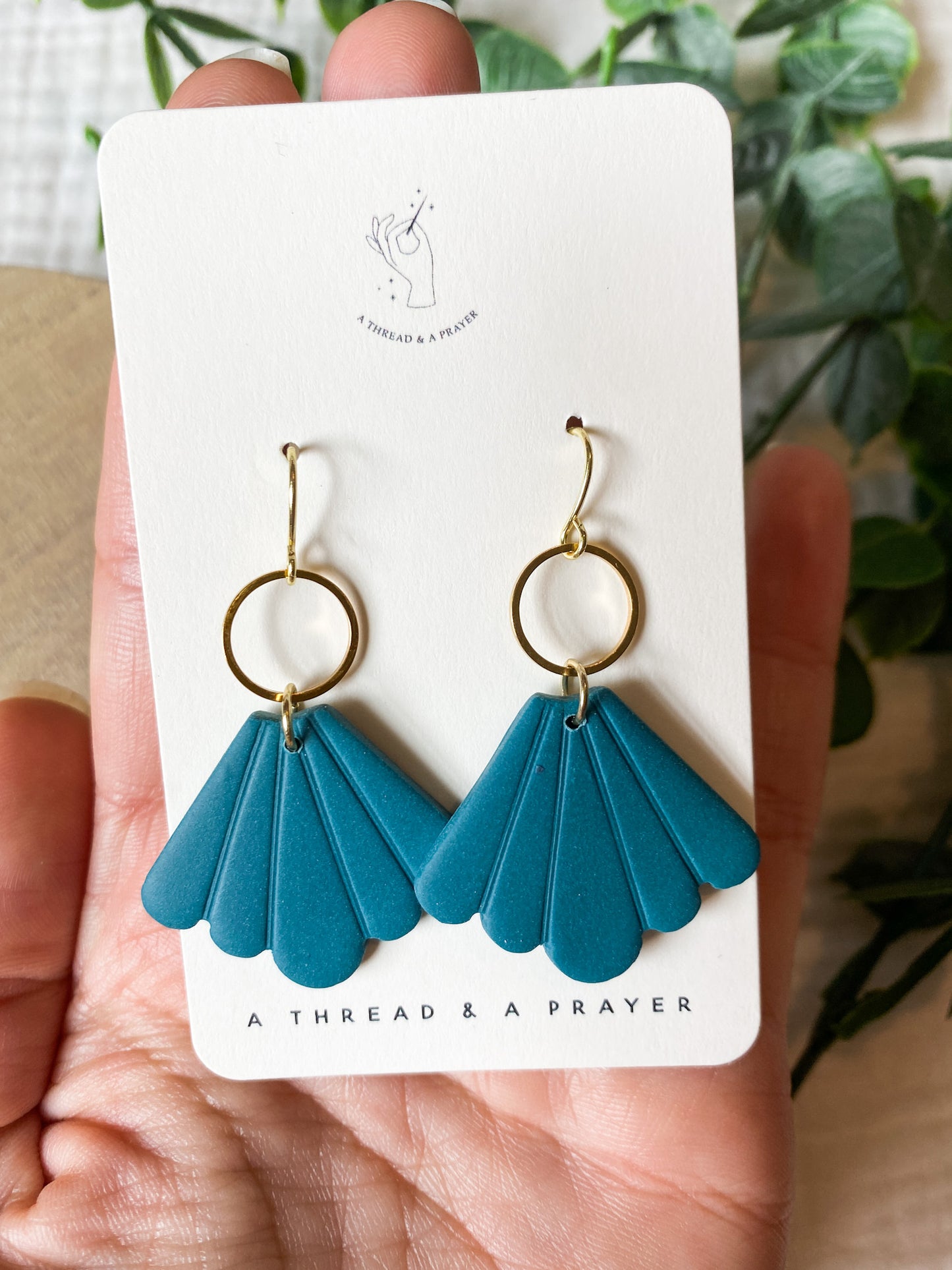 Teal Blue Clay Earrings | Vintage Style | Gold Accents | Everyday Wear | Lightweight