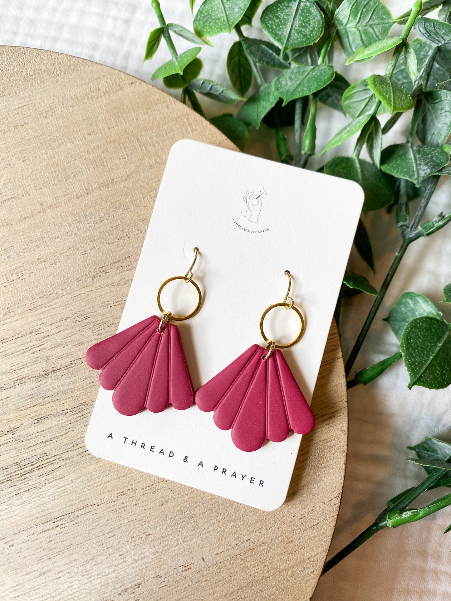 Maroon Clay Earrings | Vintage Style | Gold Accents | Everyday Wear | Lightweight