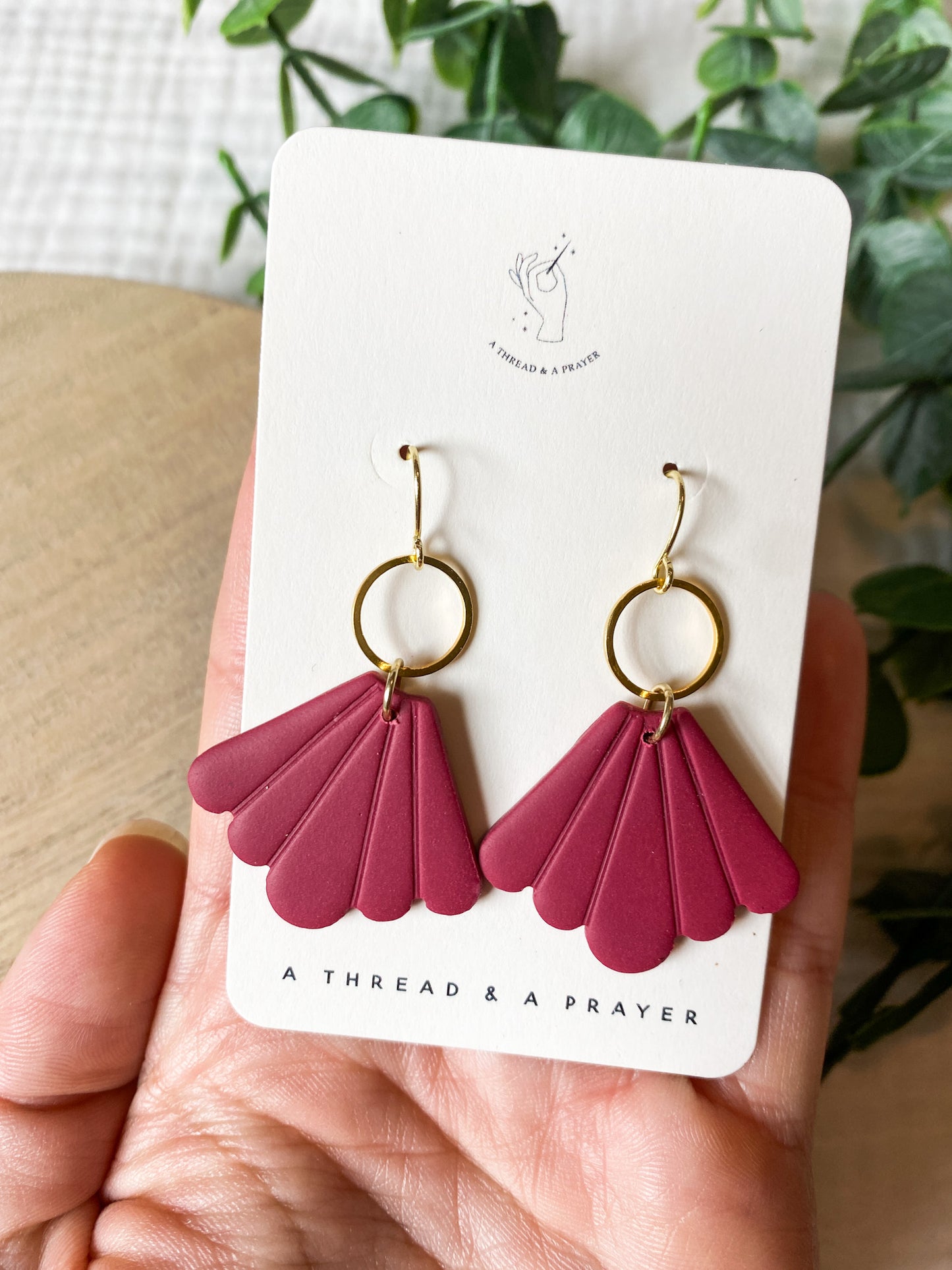 Maroon Clay Earrings | Vintage Style | Gold Accents | Everyday Wear | Lightweight