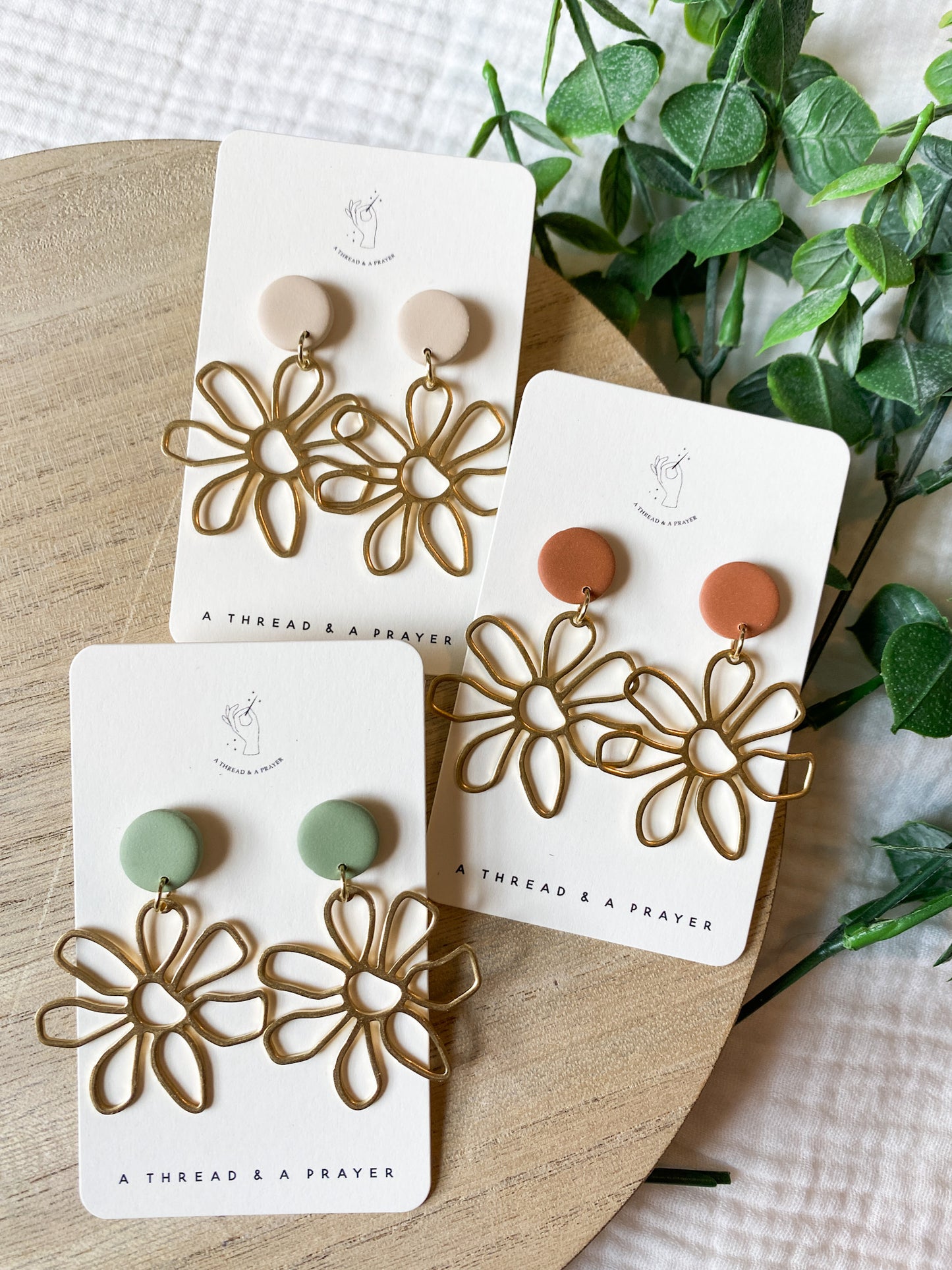 Adorable Brass Summer Florals Dangle Clay Earrings