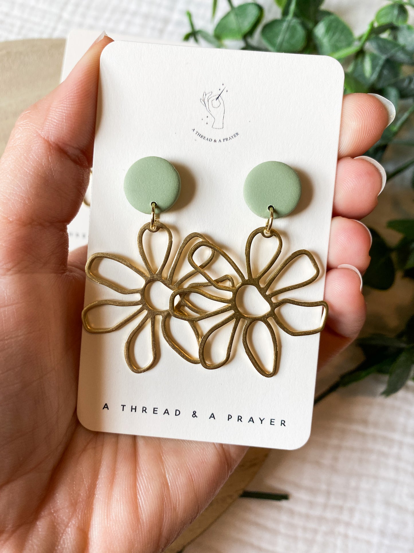 Adorable Brass Summer Florals Dangle Clay Earrings