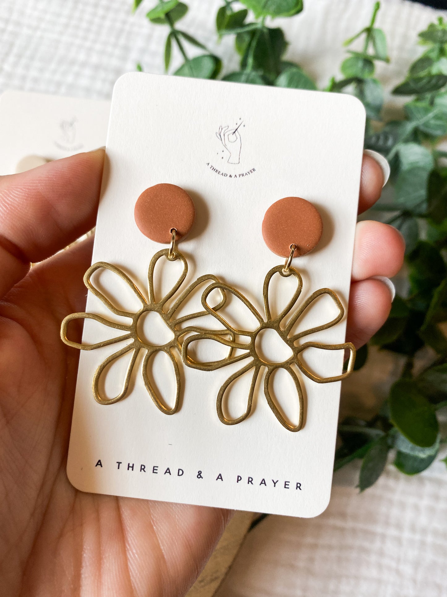 Adorable Brass Summer Florals Dangle Clay Earrings