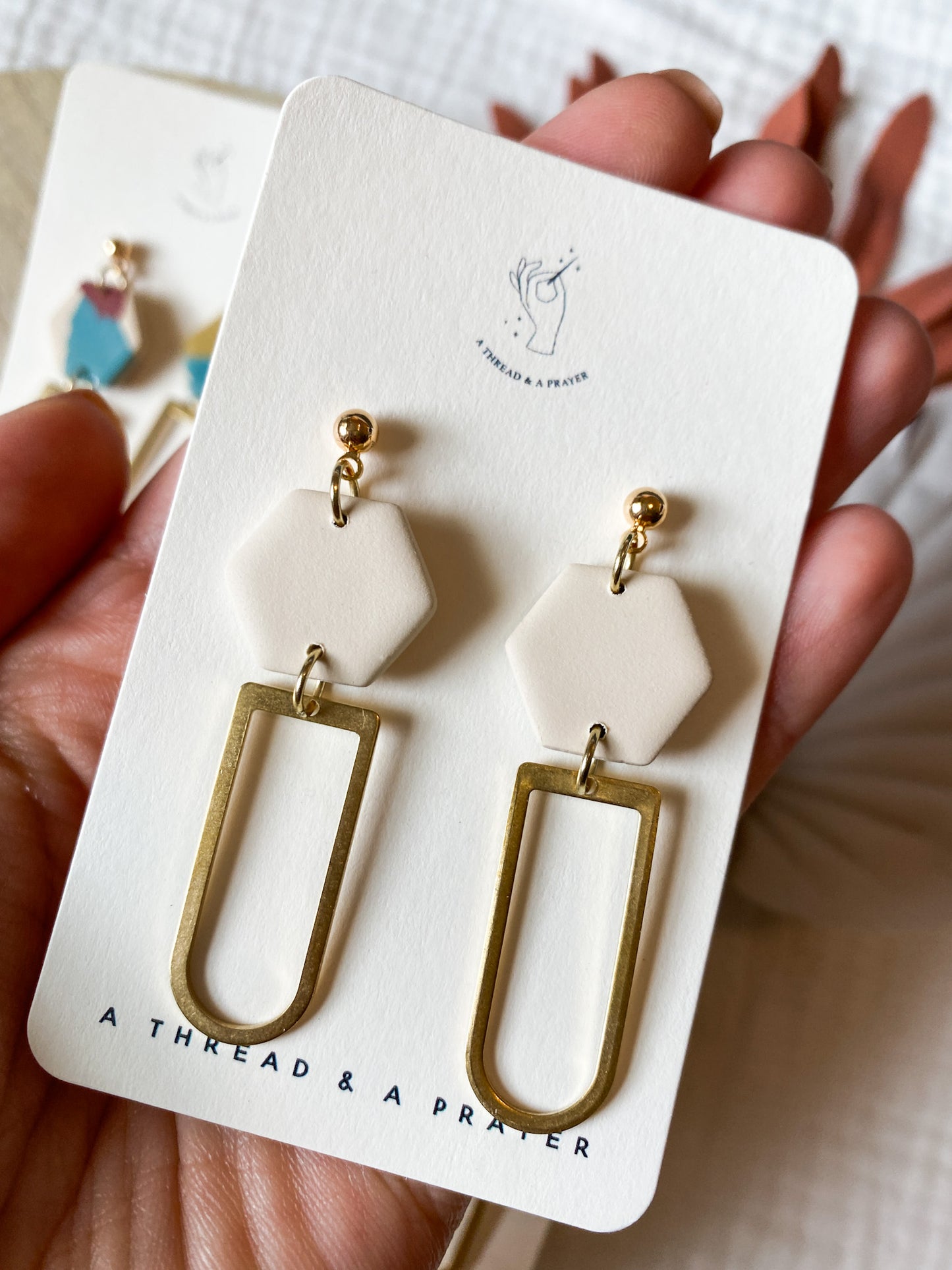 Stylish Boho Brass Accent Dangle Clay Earrings