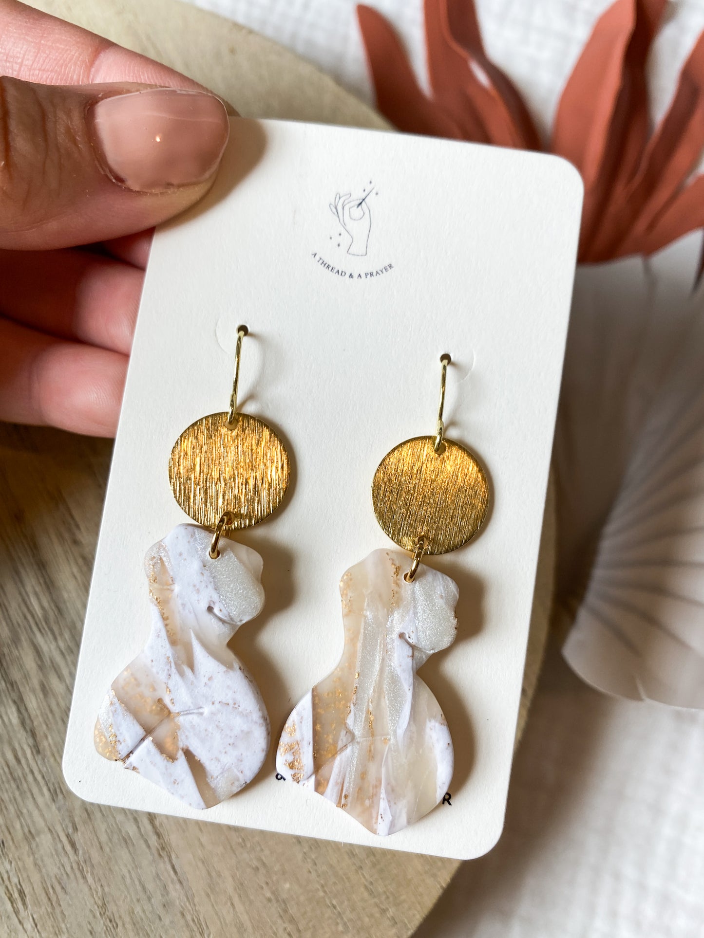 Marbled Goddess and Gold Flake Earrings | Everyday Wear | Lightweight