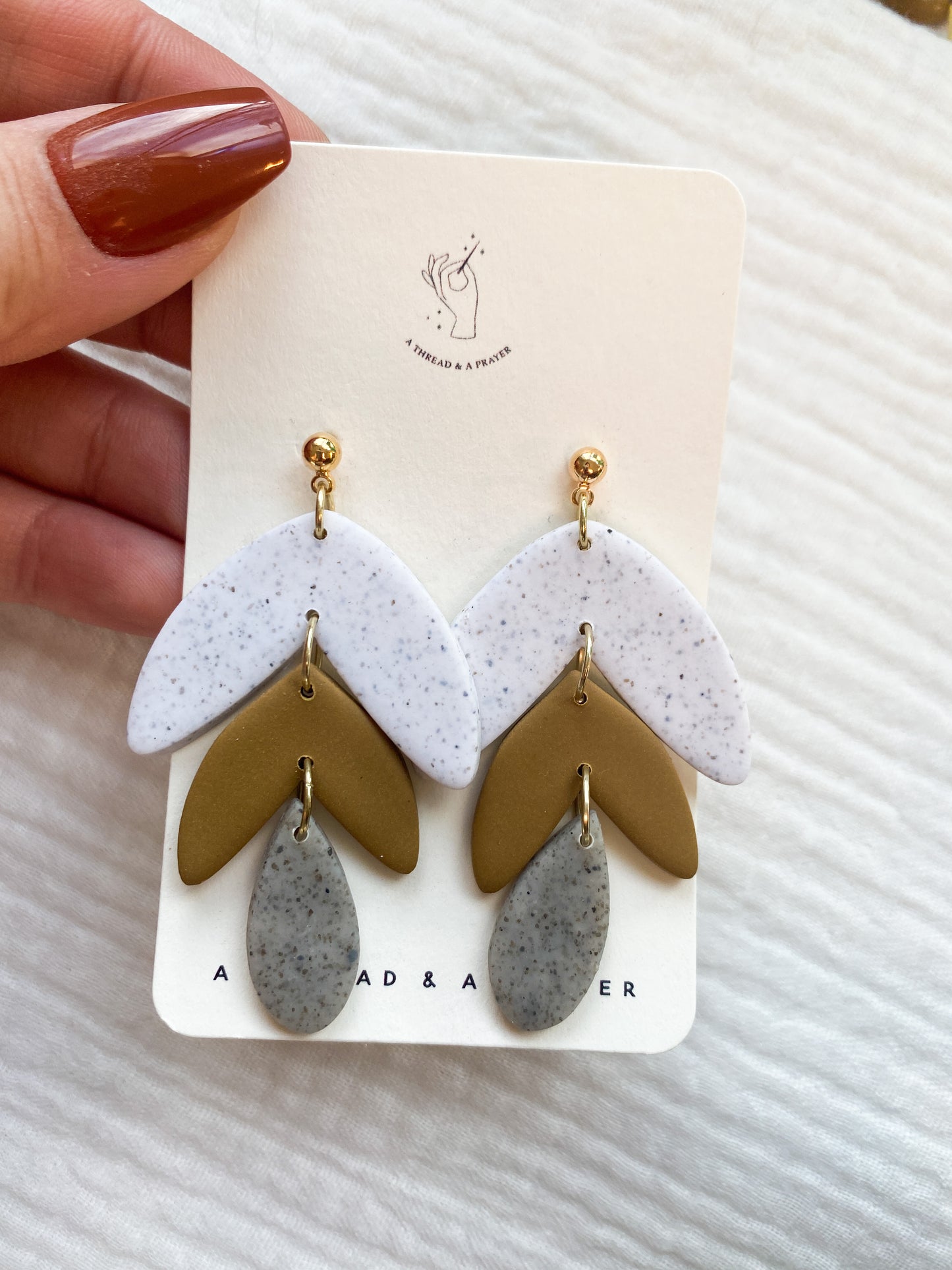 Mustard, White and Gray Trendy Earrings | Polymer Clay | Lightweight