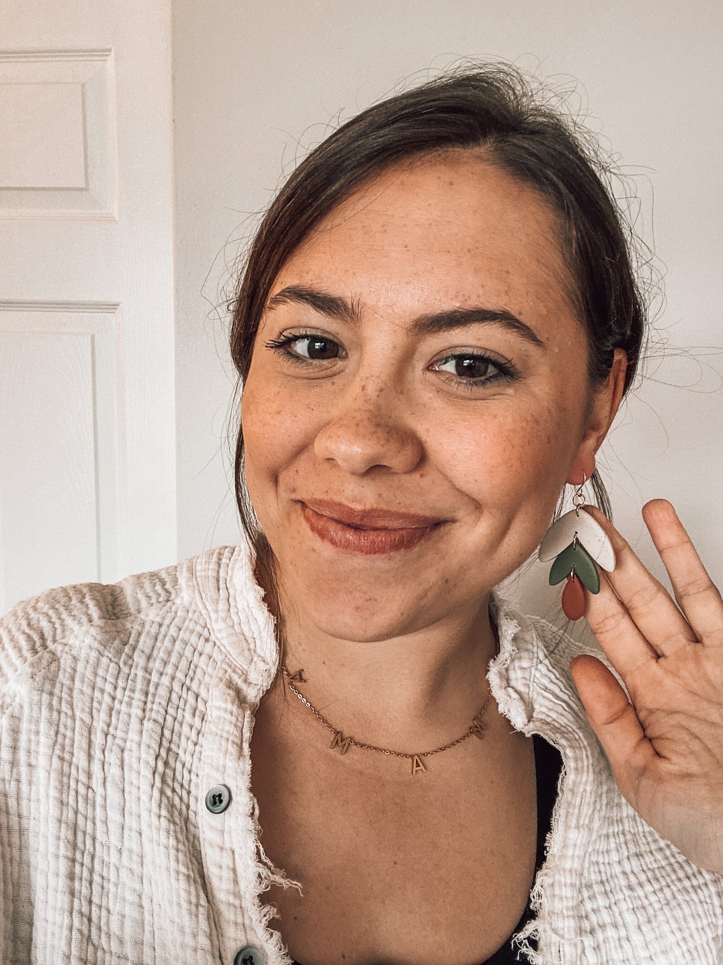 Autumn Boho Trendy Earrings | Olive Green | Speckled Cream | Polymer Clay | Lightweight