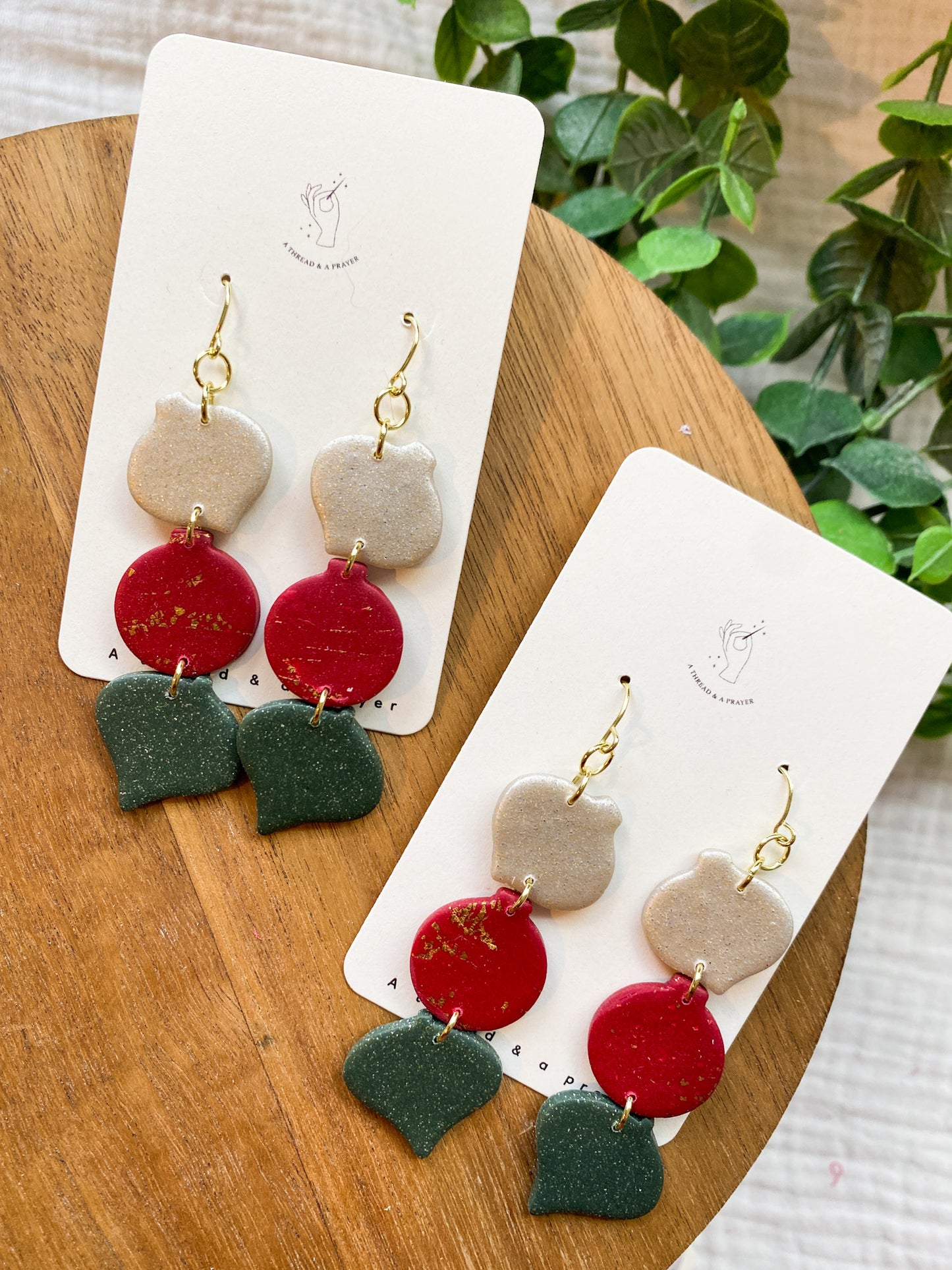Holiday Ornament Stacker Earrings | Christmas Earrings | Red, White and Green | Lightweight