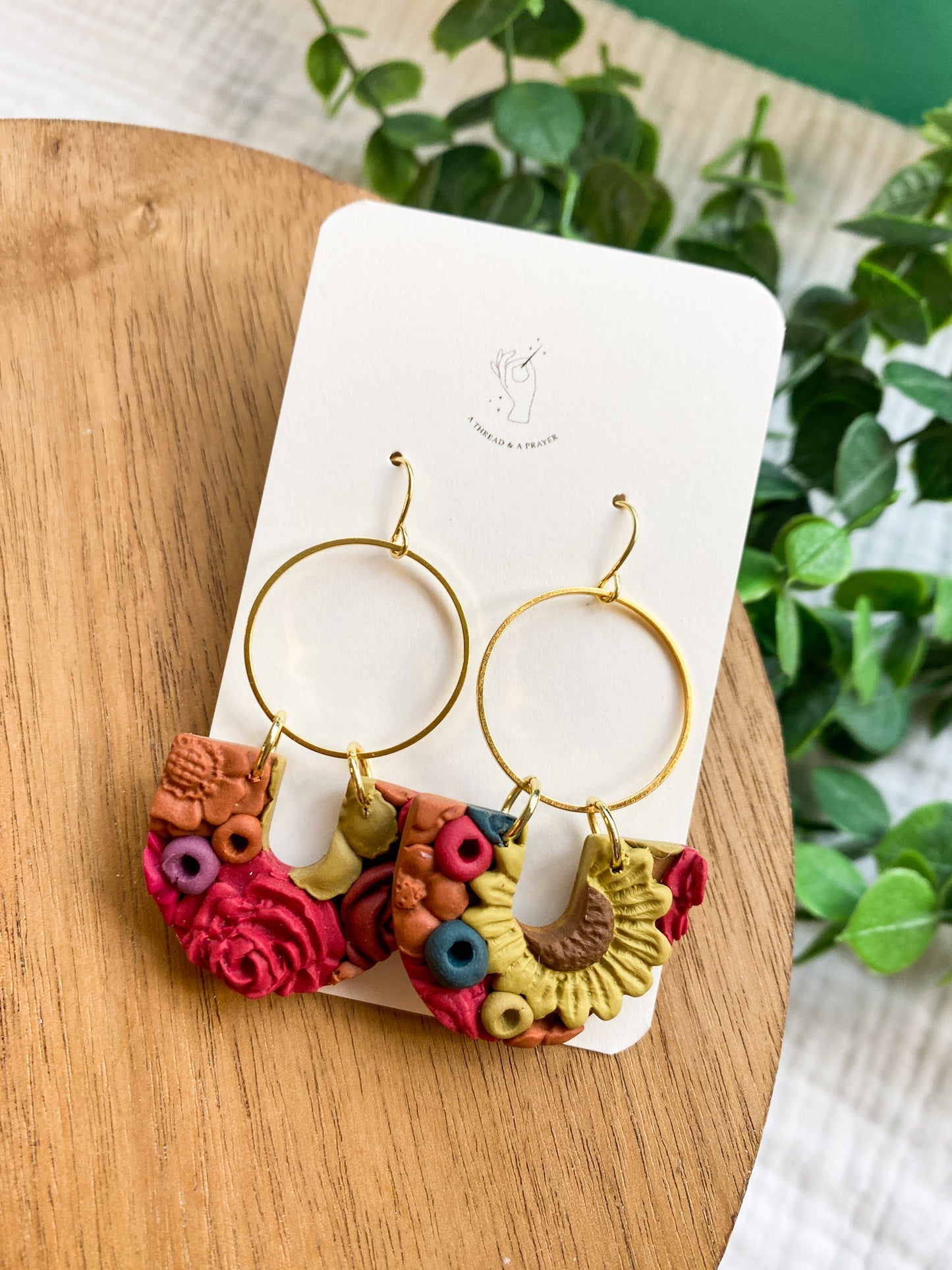 Bright and Fun Fall Floral Earrings | Flower Garden Earrings | Dangle Clay Earrings