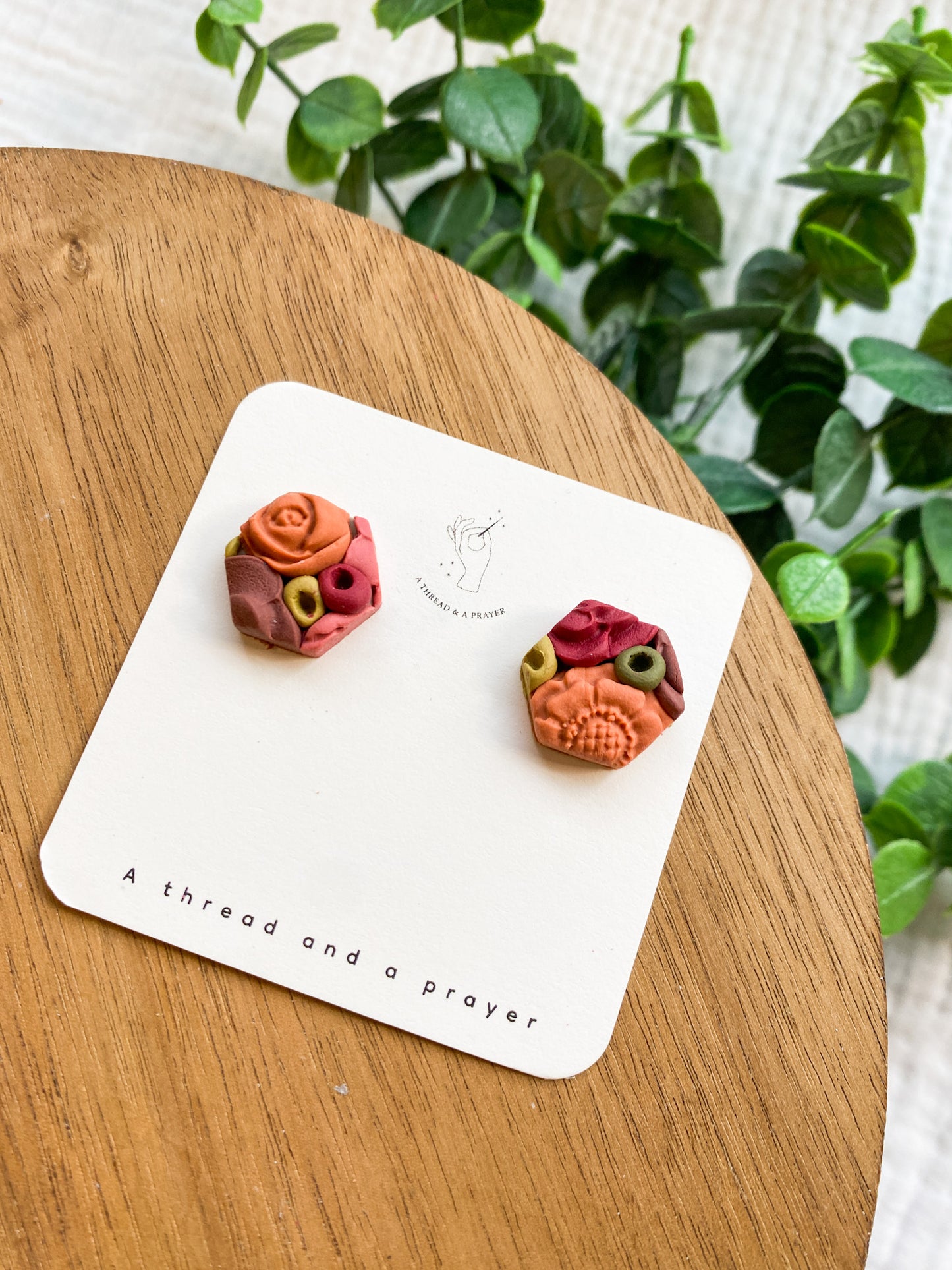 Stud Style Bright Autumn Floral Earrings | Flower Garden Earrings | Stud Clay Earrings