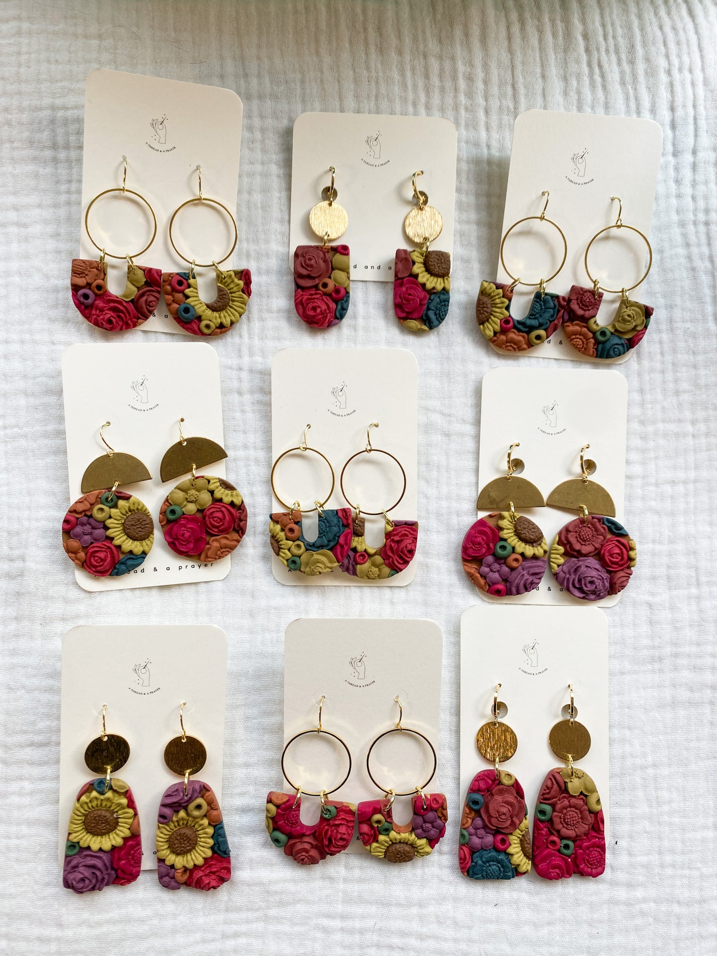 Bright and Fun Fall Floral Earrings | Flower Garden Earrings | Dangle Clay Earrings