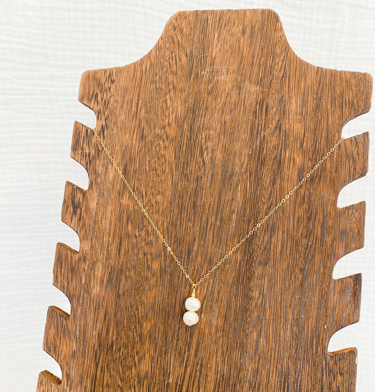 Adorable 2 Pearl Drop Necklace | Freshwater Pearls | Gold Fill Necklace | 18 Inch Chain