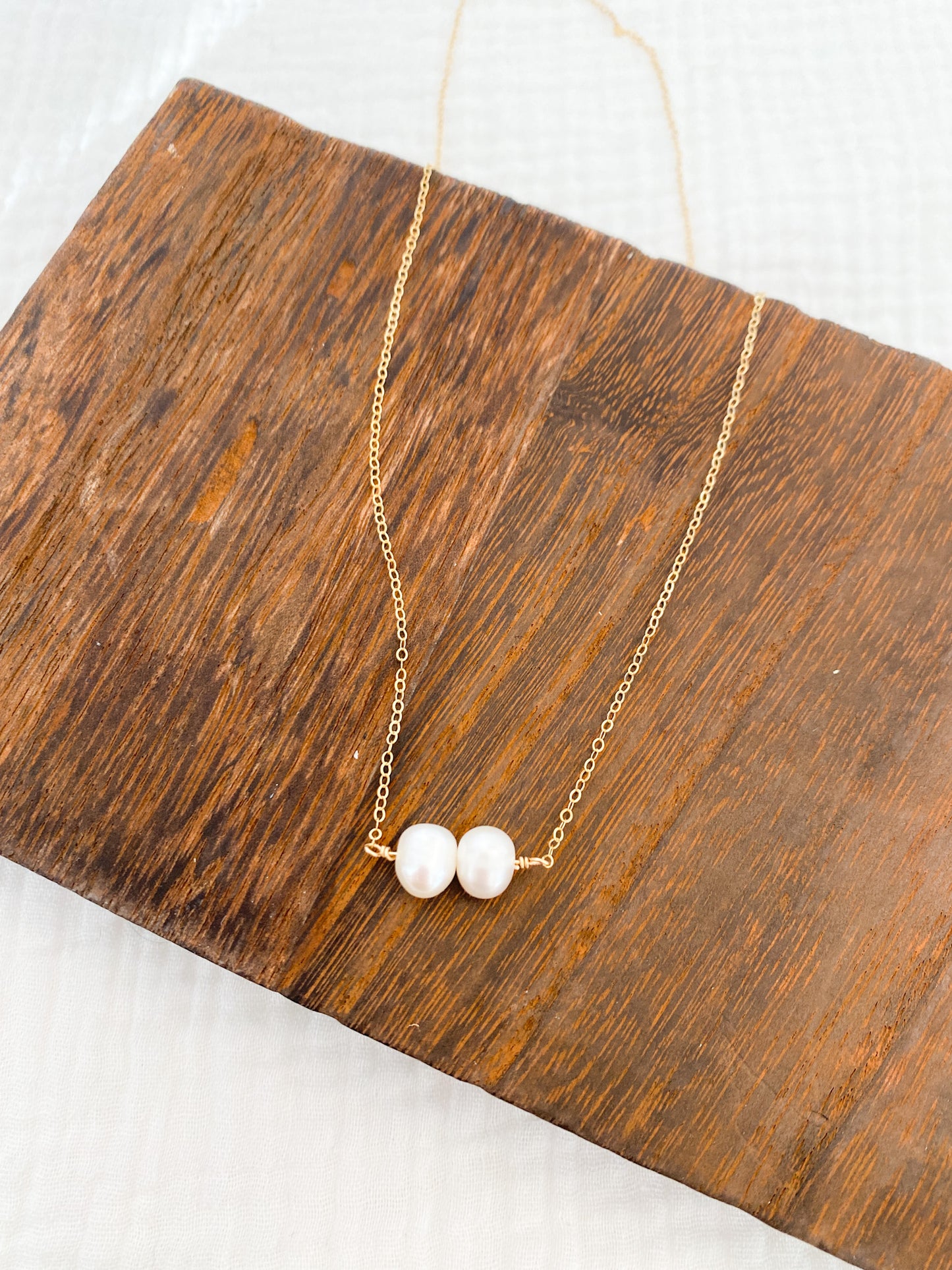 Dainty 2 Pearl Necklace | Freshwater Pearls | Gold Fill Necklace | 18 Inch Chain