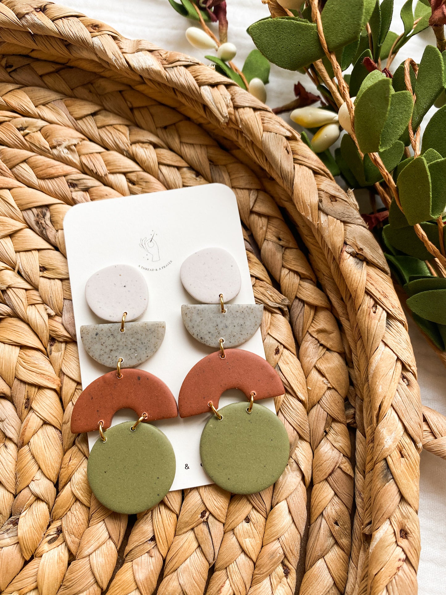 Cute Autumn Colored Earrings | Cream, Speckled Gray, Olive Green | Autumn Earrings | Statement Earrings | Lightweight