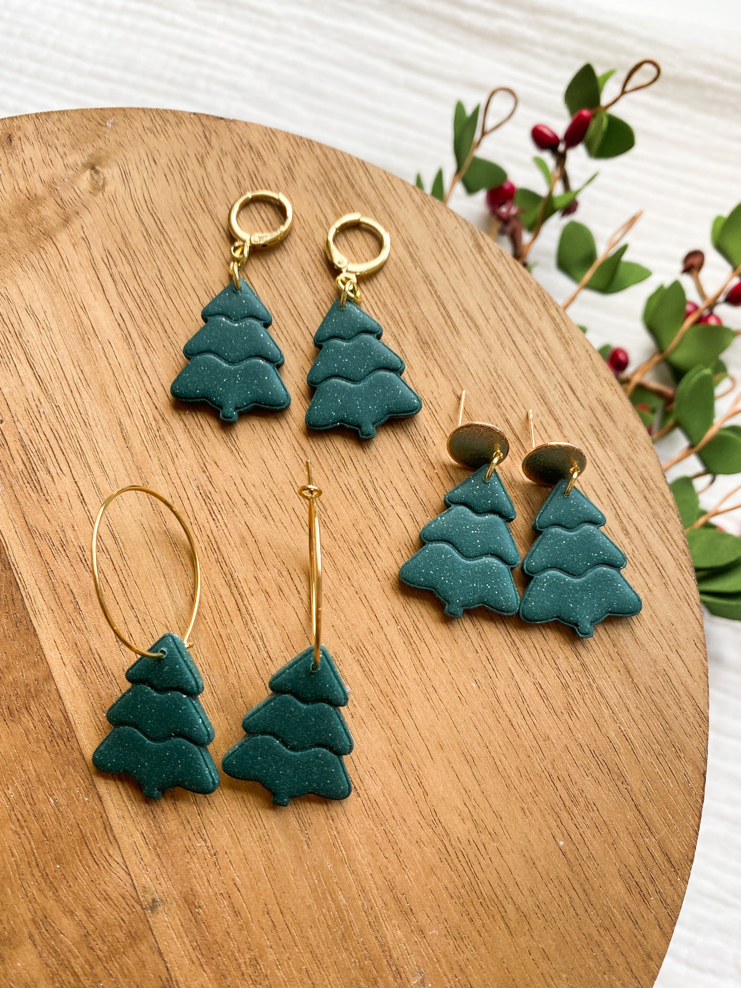 Mini Christmas Tree Clay Earrings | Christmas Earrings | Lightweight