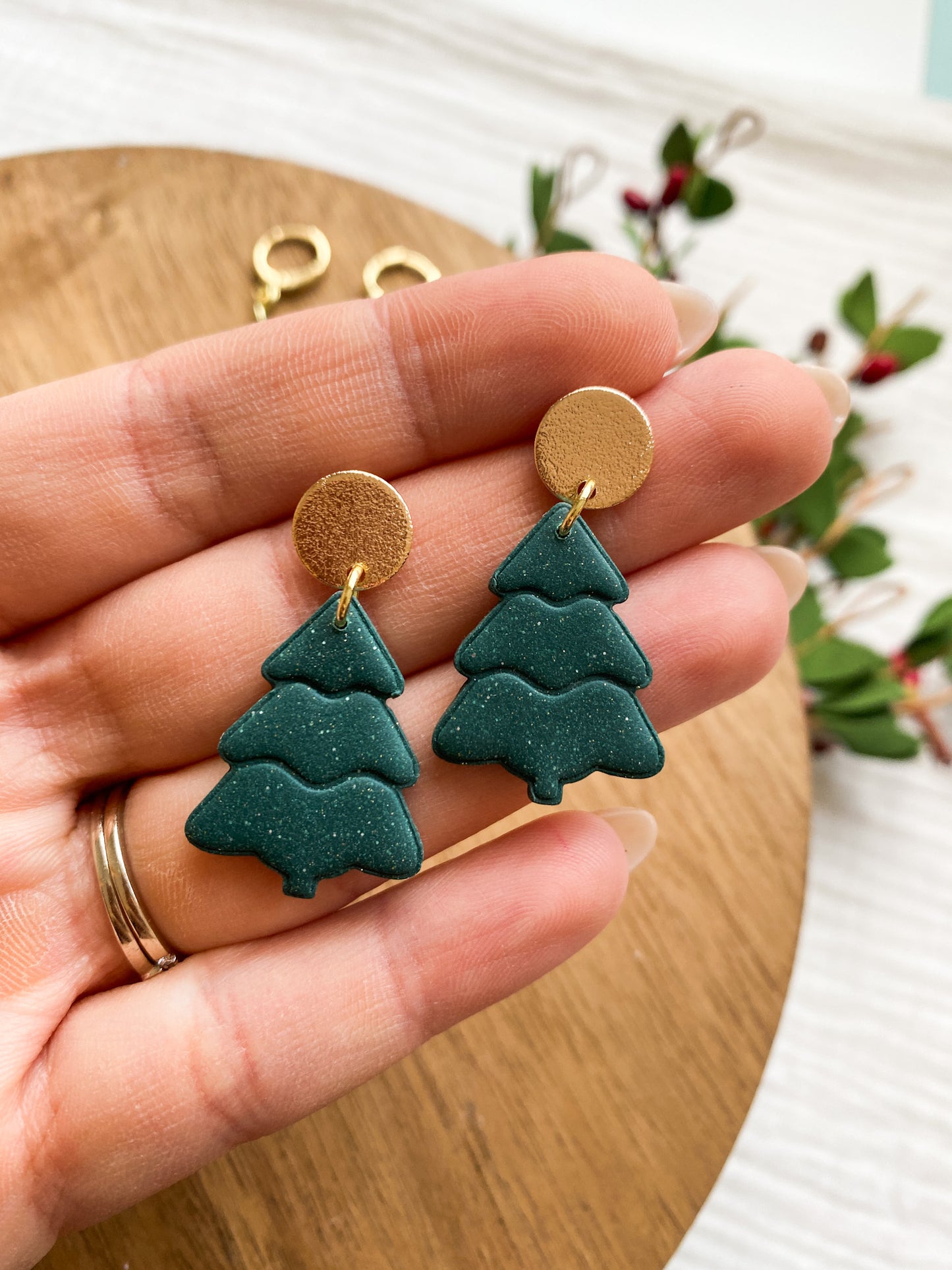 Mini Christmas Tree Clay Earrings | Christmas Earrings | Lightweight