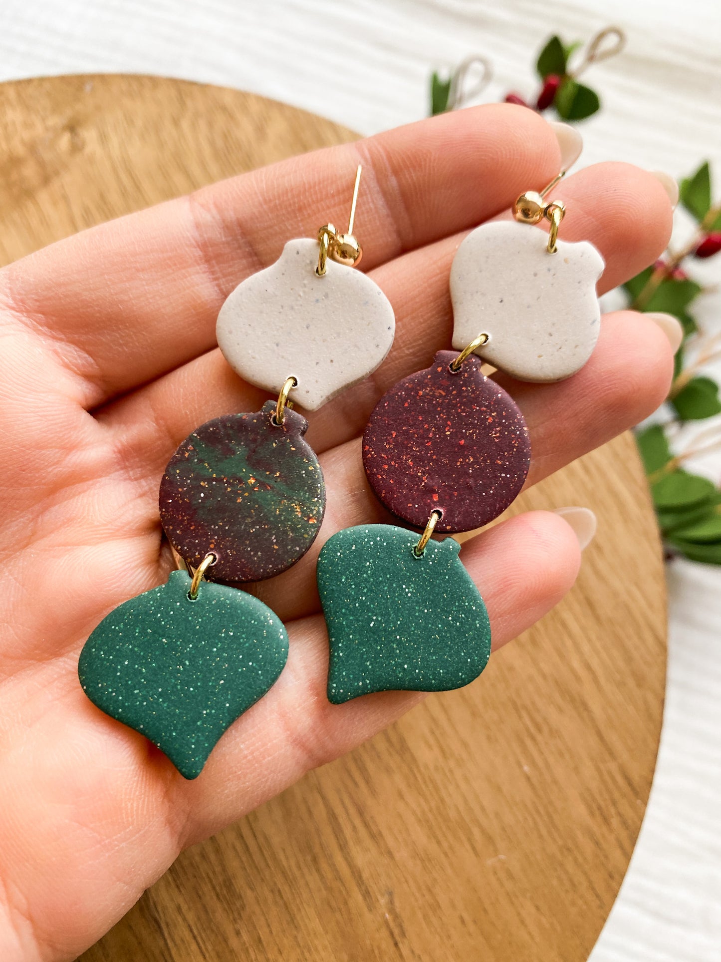 Holiday Ornament Dangle Earrings | Christmas Style | Holiday Earrings | Christmas Colors | Clay Earrings | Lightweight