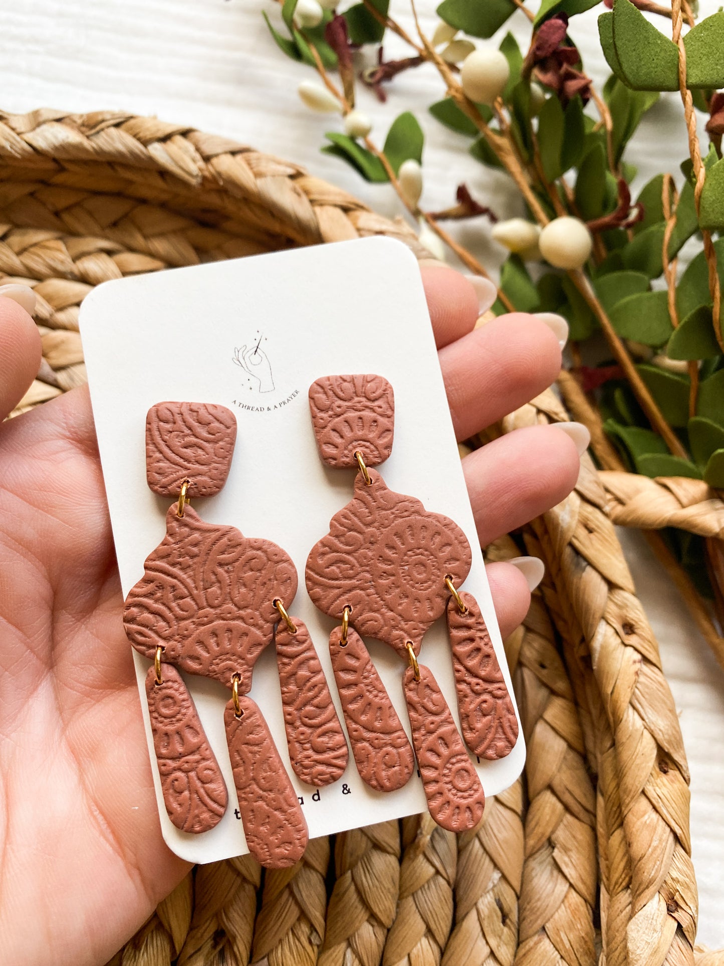 Textured Terra Cotta Statement Earrings | Winter Earrings | Dangle Earrings | Lightweight