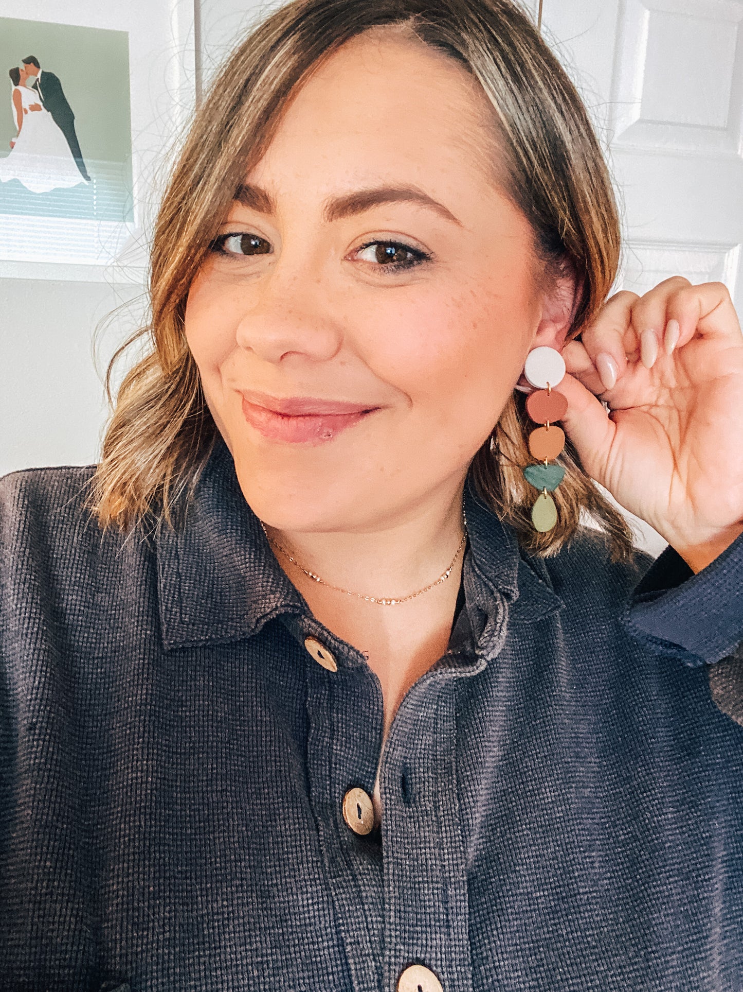 Adorable Winter Palette Long Dangle Clay Earrings | Browns, Greens, Creams | Winter Earrings | Statement Earrings | Lightweight