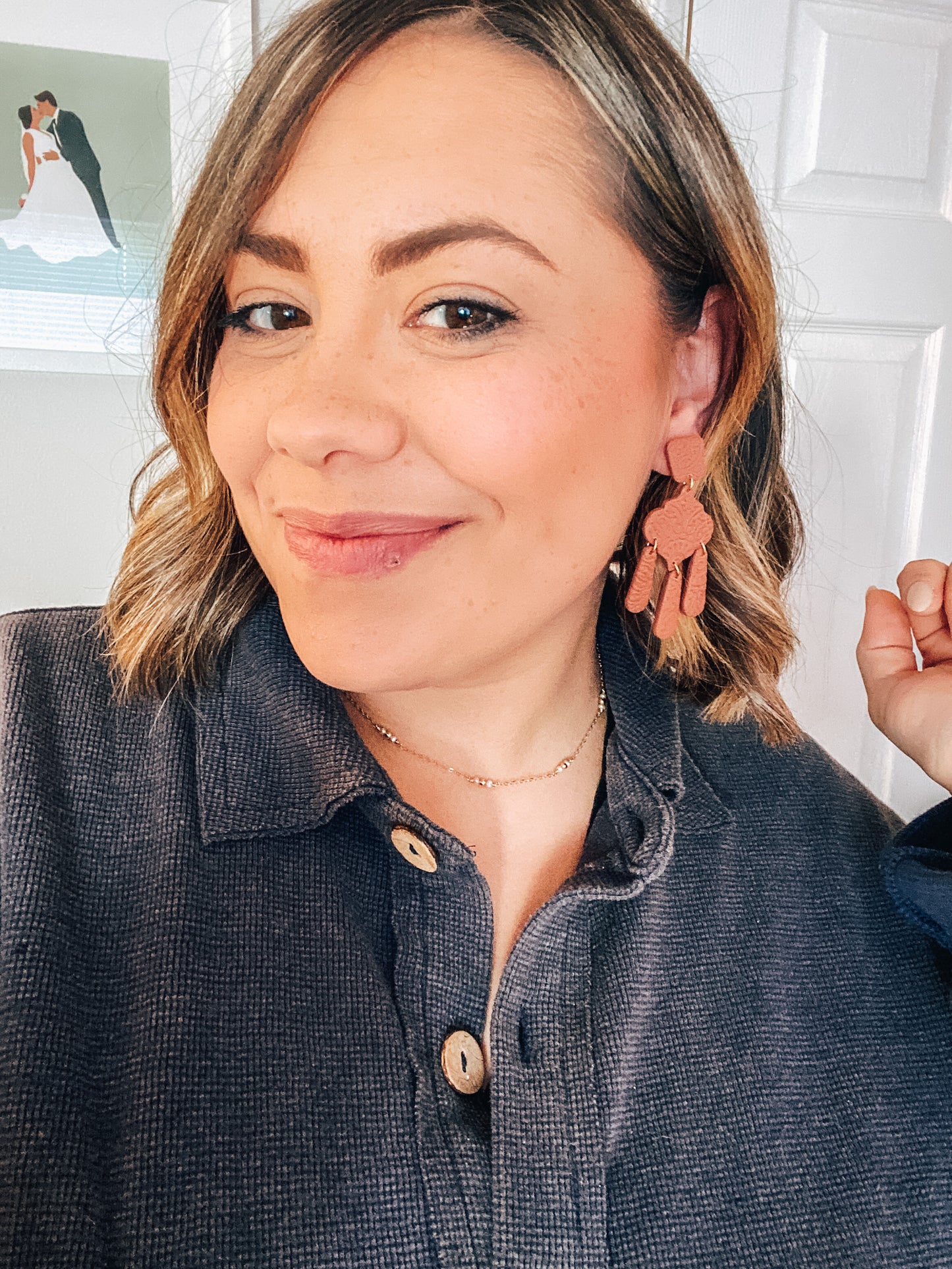 Textured Terra Cotta Statement Earrings | Winter Earrings | Dangle Earrings | Lightweight