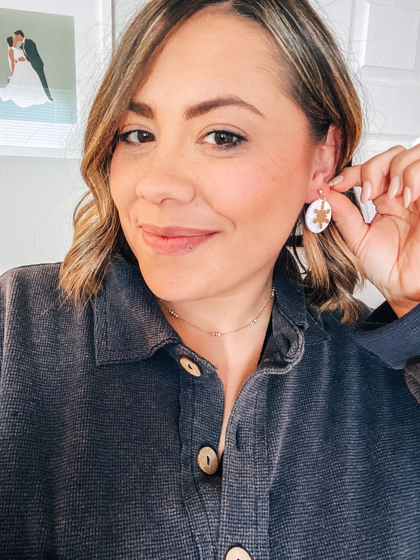 Brass Snowflake Dainty Dangle Earrings | Winter Style | Holiday Earrings | Speckled Clay Earrings | Clay Earrings | Lightweight