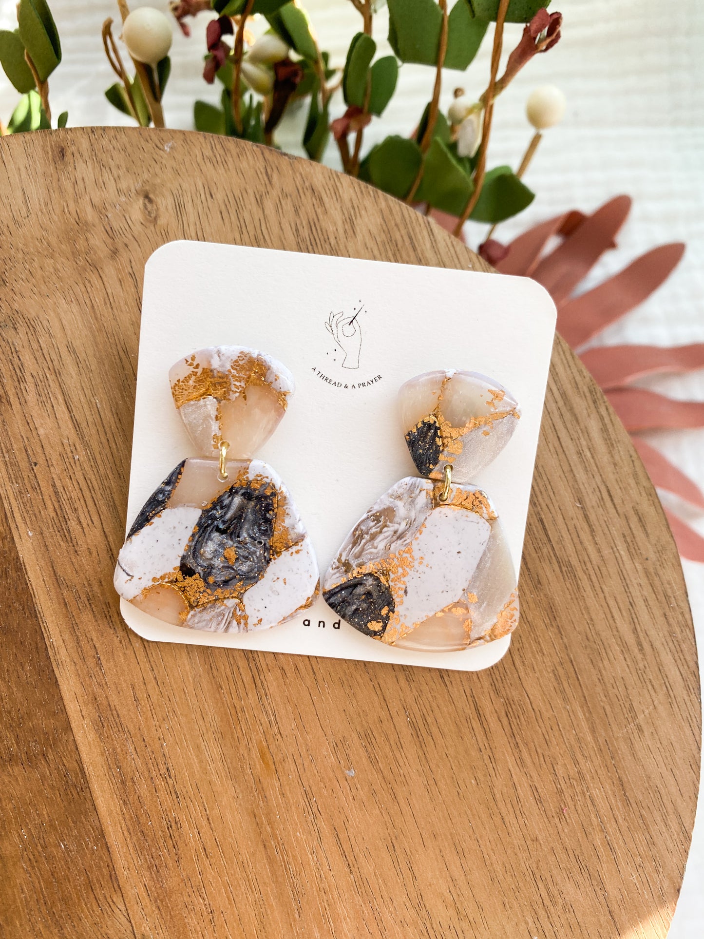 Winter Style Marbled Neutral Style Clay Earrings | Everyday Wear | Lightweight