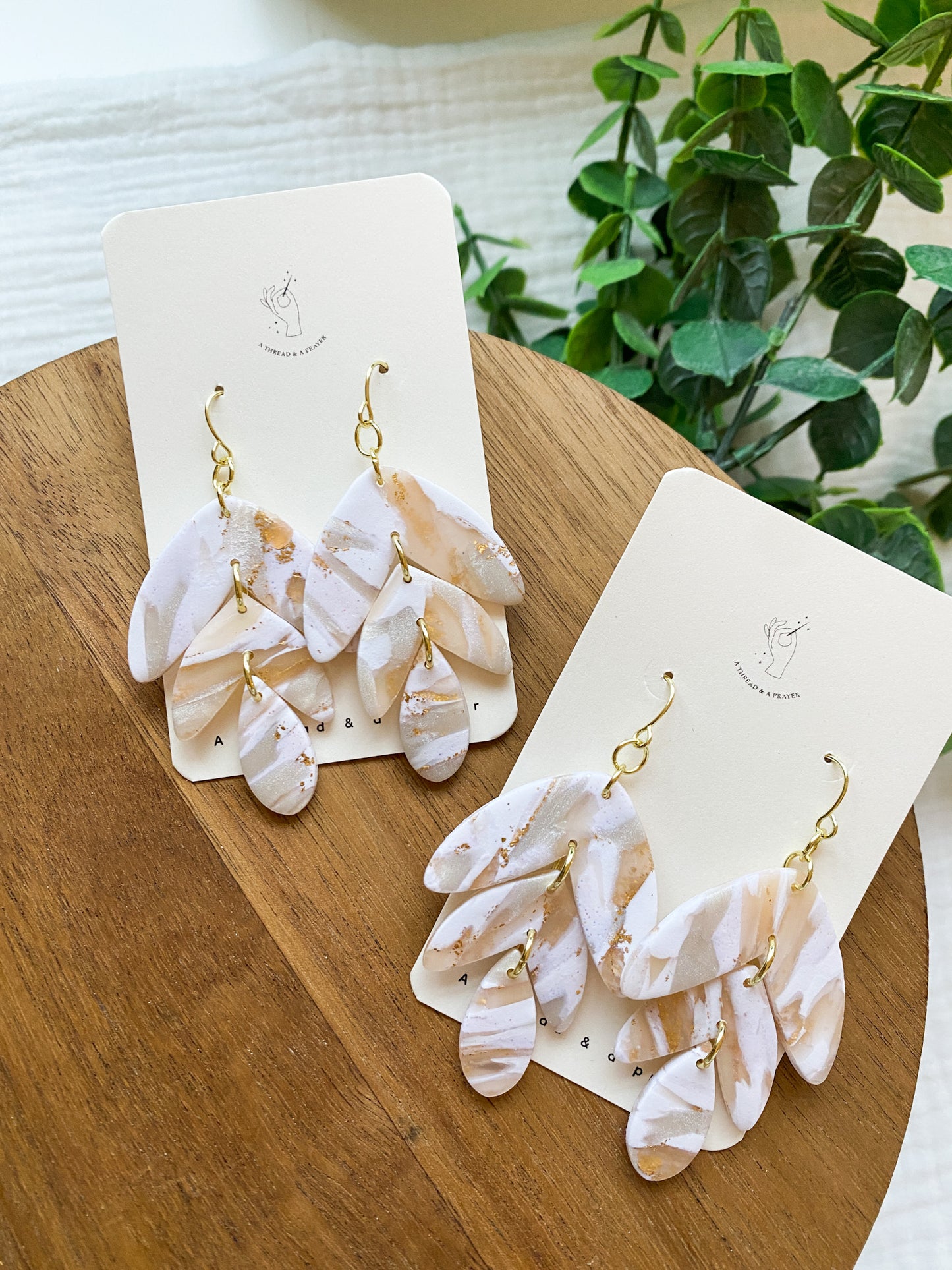 New Year's Eve Style Fancy Marble Earrings | Stacked Marble Style | Neutral Marbles and Gold Foil | New Years Eve | Lightweight