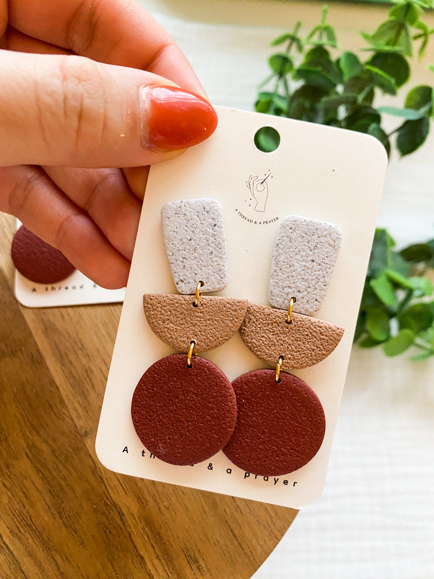 Gray and Warm Tones Textured Boho Earrings | Clay Earrings | Lightweight Earrings | Stylish Autumn Earrings