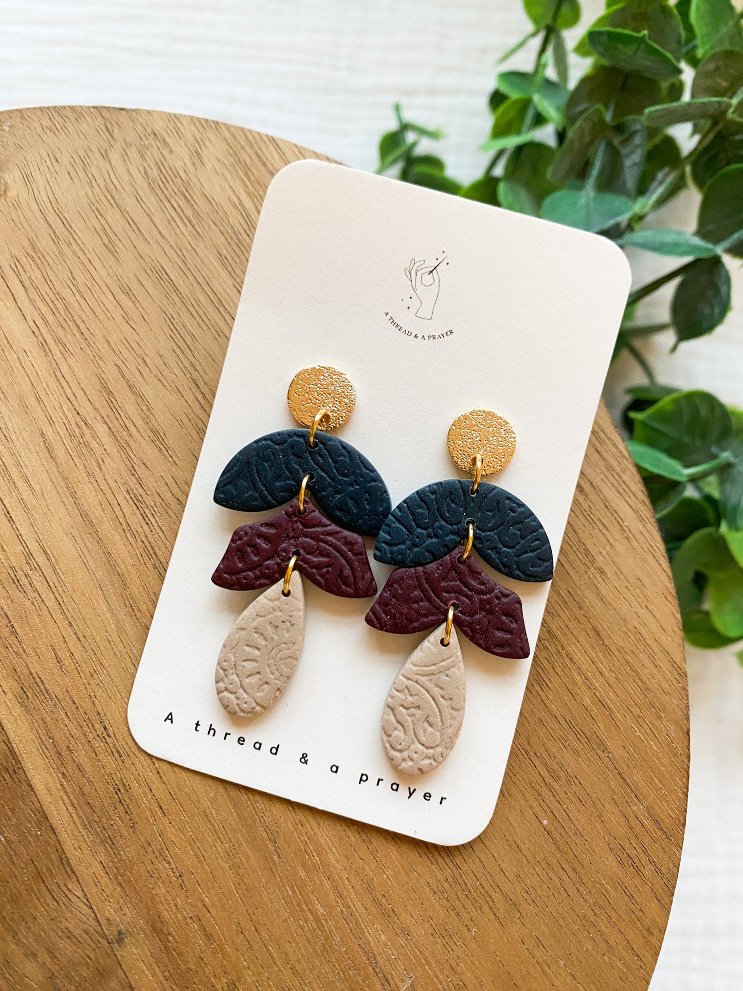 Stacked and Textured Dangle Clay Earrings | Lightweight Earrings | Stylish Autumn Earrings