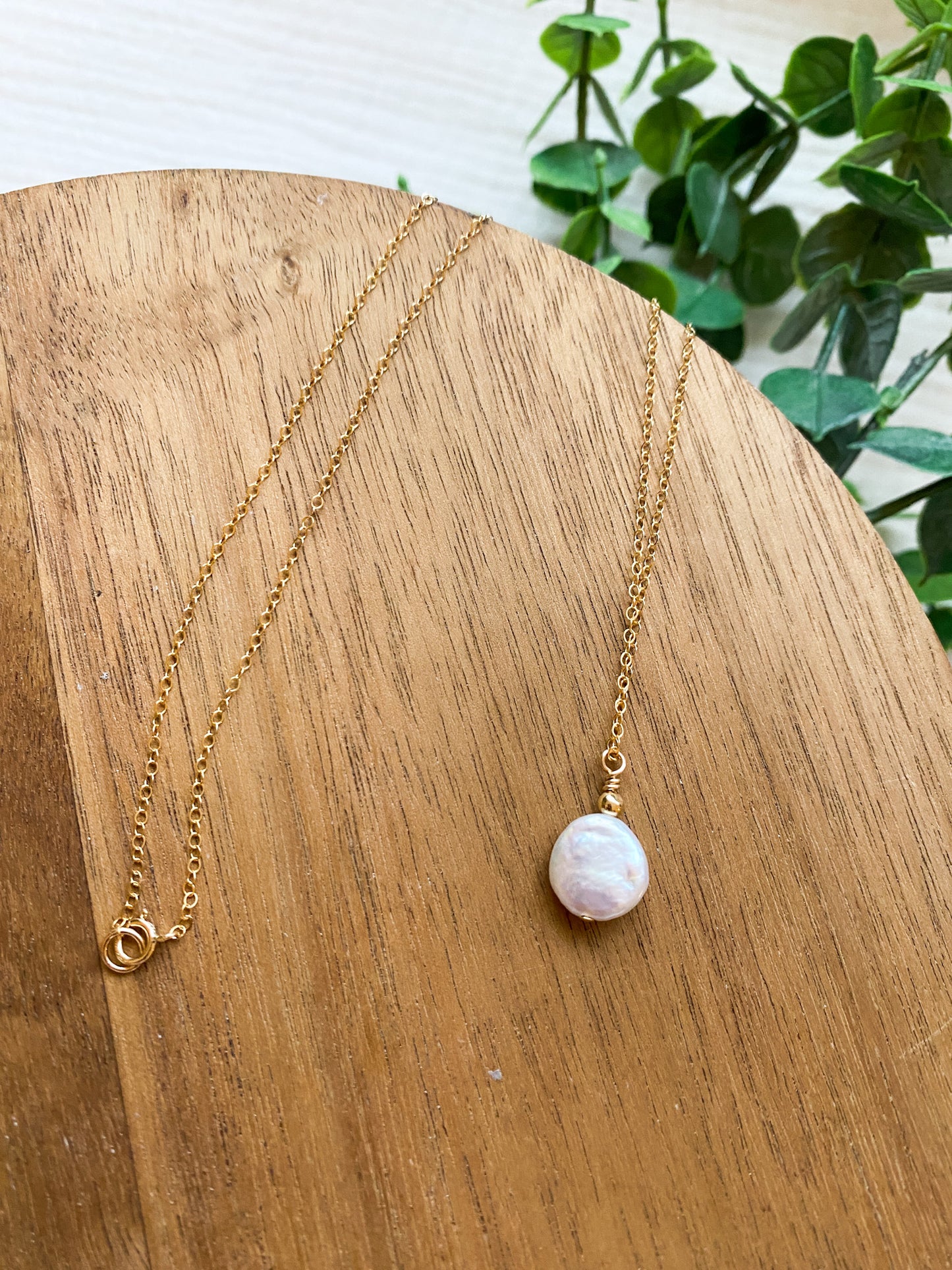 Coin Pearl Drop Necklace | Freshwater Pearls | Gold Fill Necklace | 18 inch Chain